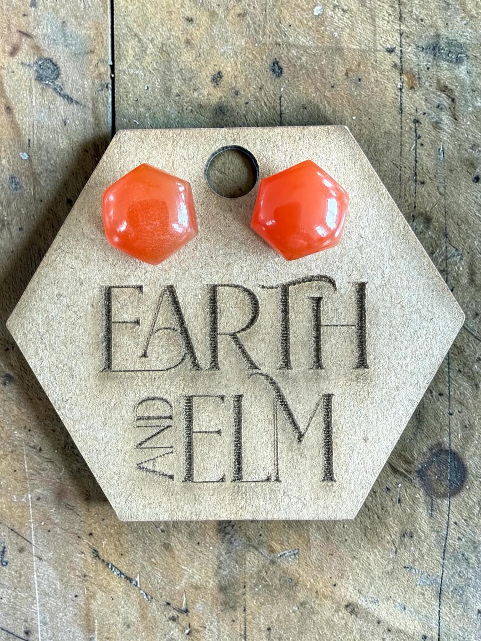Carnelian Hexagon Cut Stud Earrings | Authentic Gemstone Studs