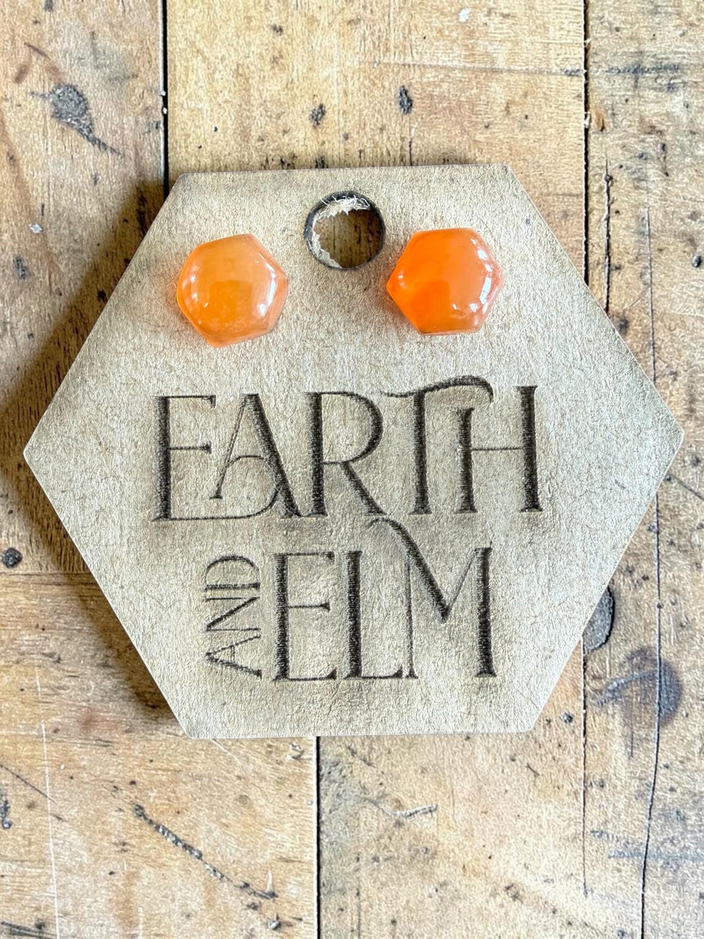 Carnelian Hexagon Cut Stud Earrings | Authentic Gemstone Studs