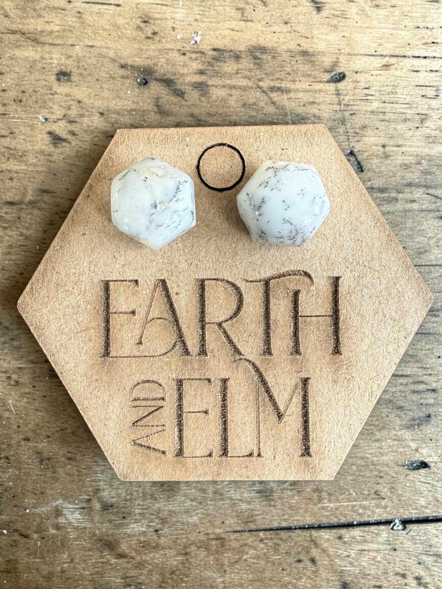 Dendrite Opal Hexagon Studs | Gemstone Stud Earrings | Authentic Crystal Jewelry