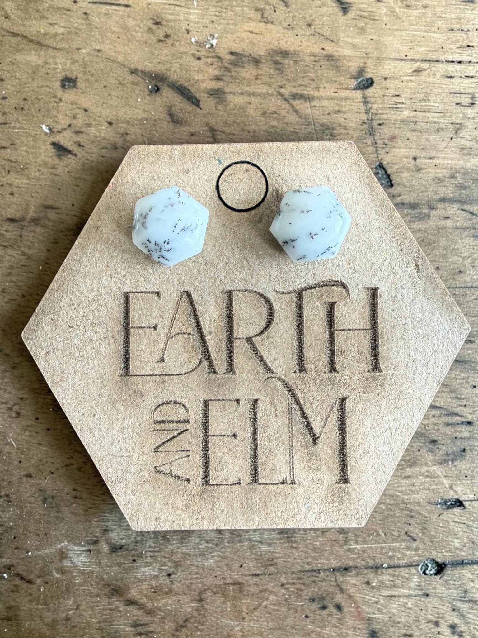 Dendrite Opal Hexagon Studs | Gemstone Stud Earrings | Authentic Crystal Jewelry