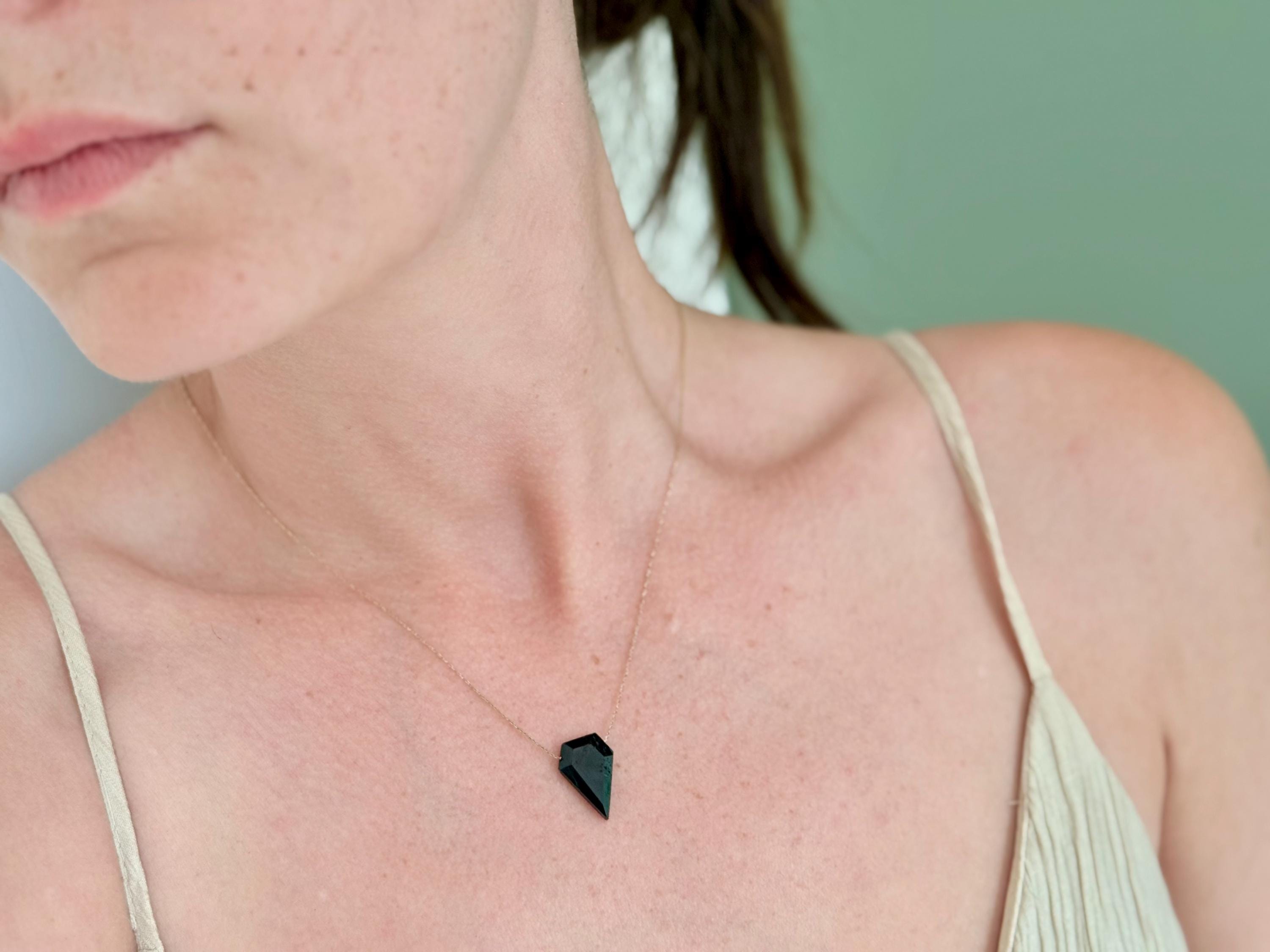 Minimalist Tourmaline Pendant | Black Tourmaline Necklace