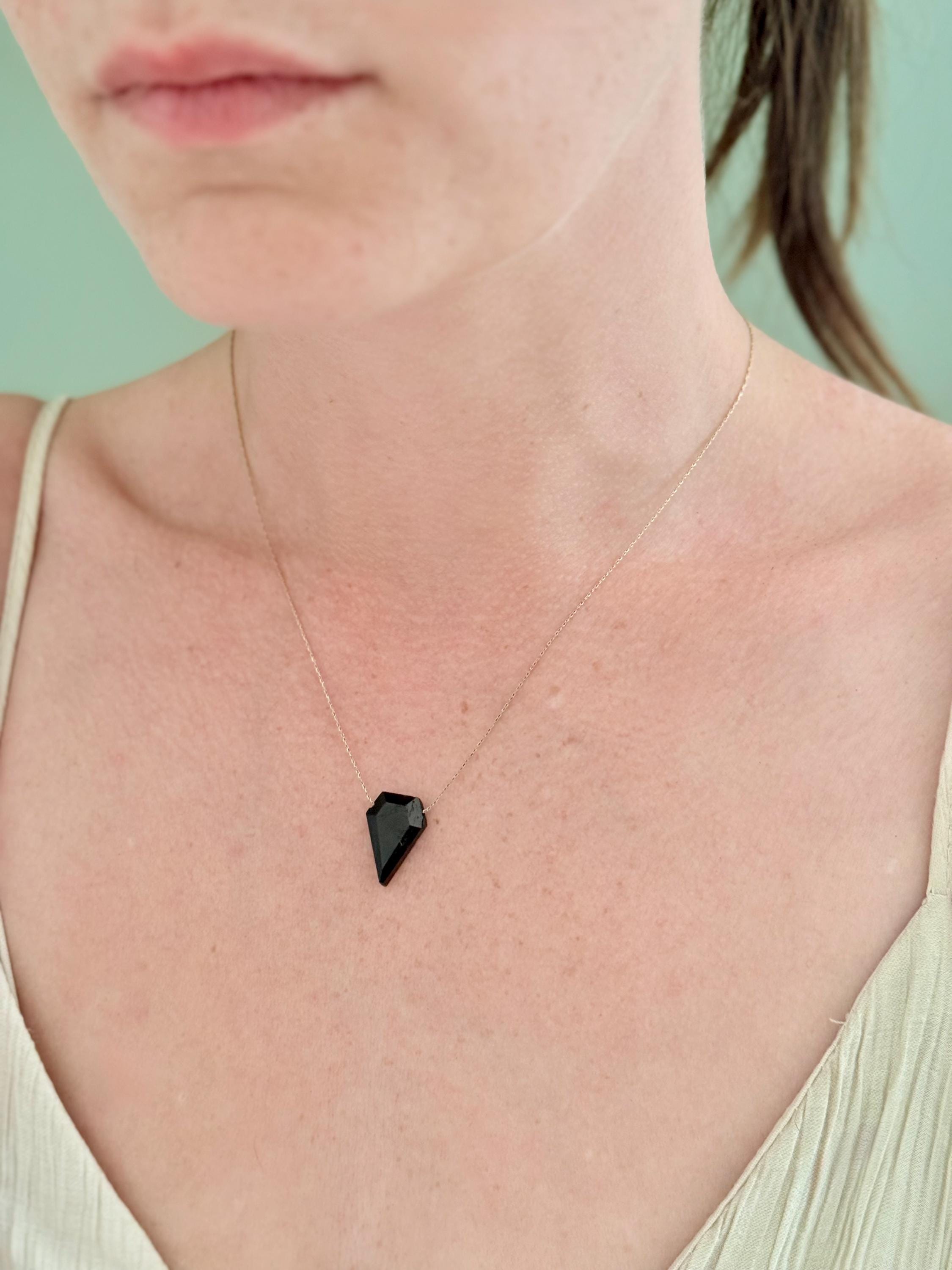 Minimalist Tourmaline Pendant | Black Tourmaline Necklace