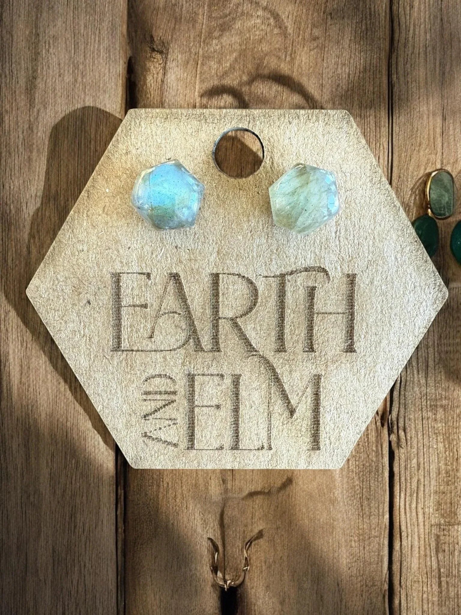 Labradorite Hexagon Cut Studs - earthandelm