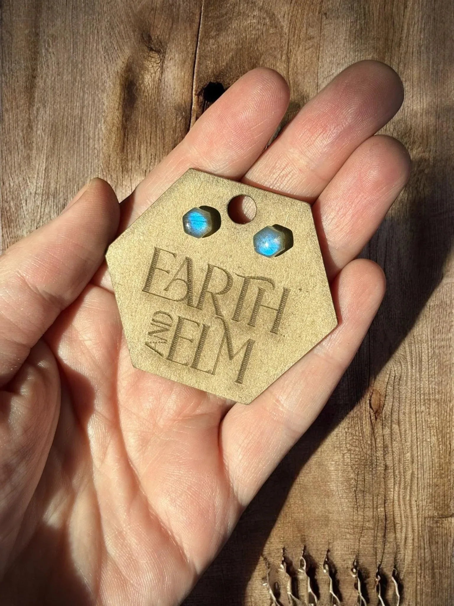 Labradorite Hexagon Cut Studs - earthandelm