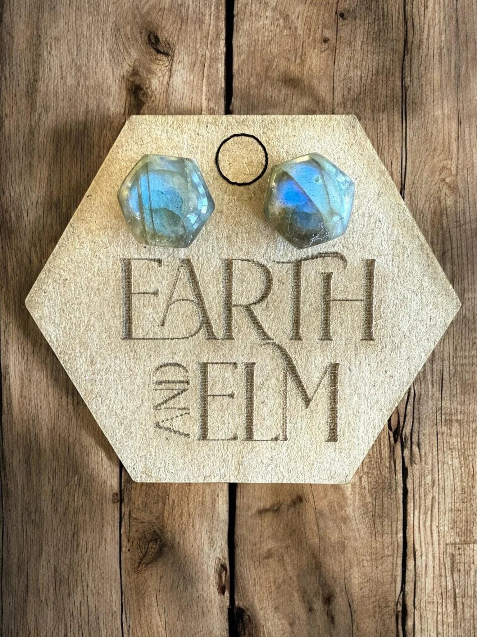 Labradorite Hexagon Cut Studs - earthandelm