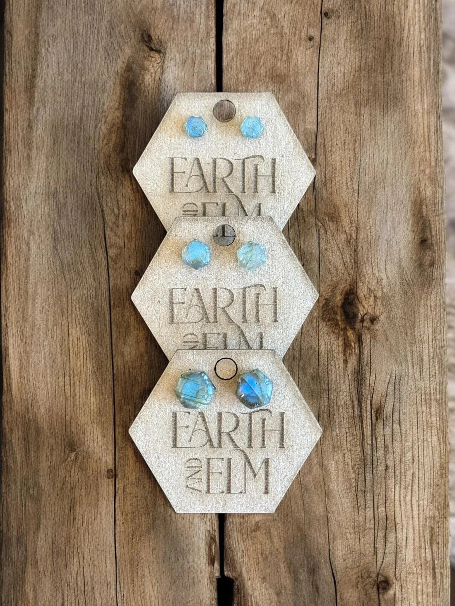 Labradorite Hexagon Cut Studs - earthandelm