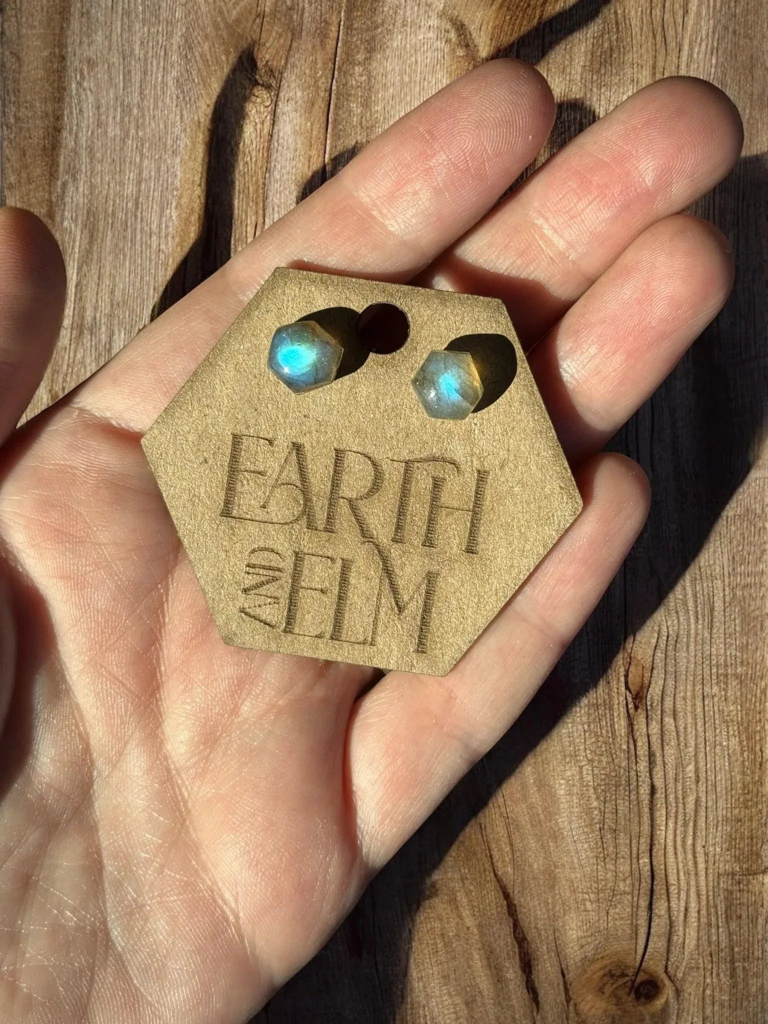 Labradorite Hexagon Cut Studs - earthandelm