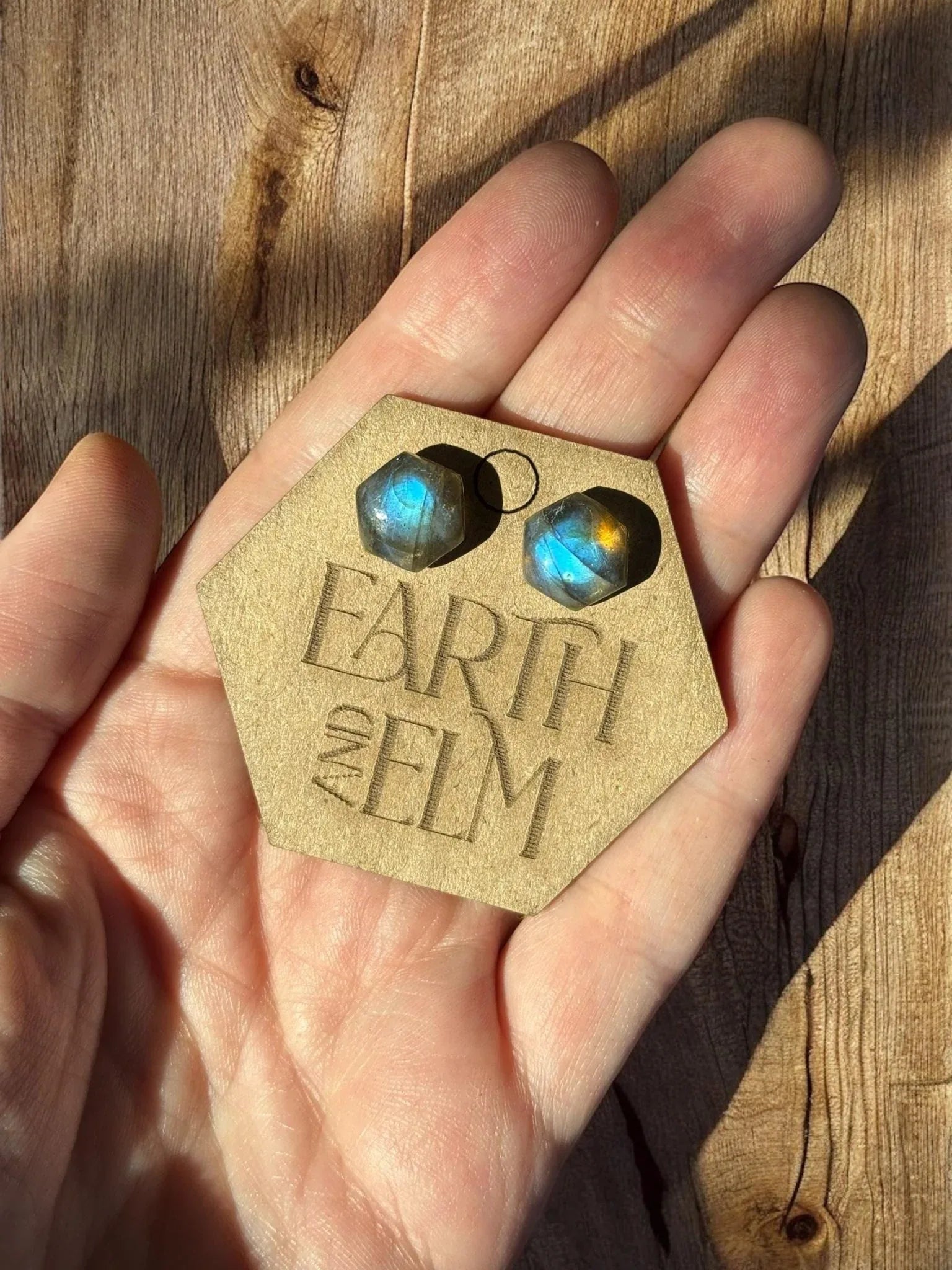 Labradorite Hexagon Cut Studs - earthandelm