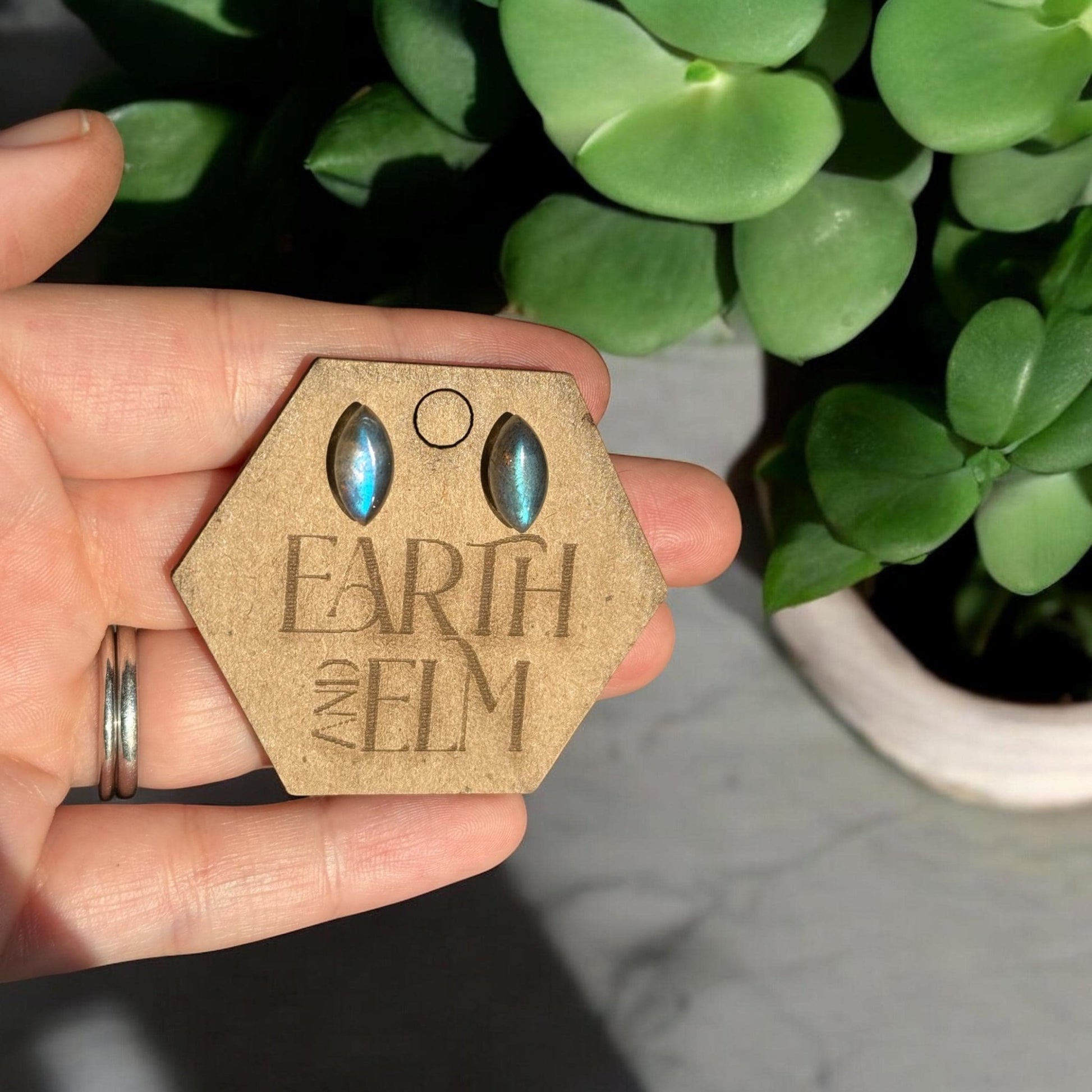 Labradorite Marquise Gemstone Studs - earthandelm