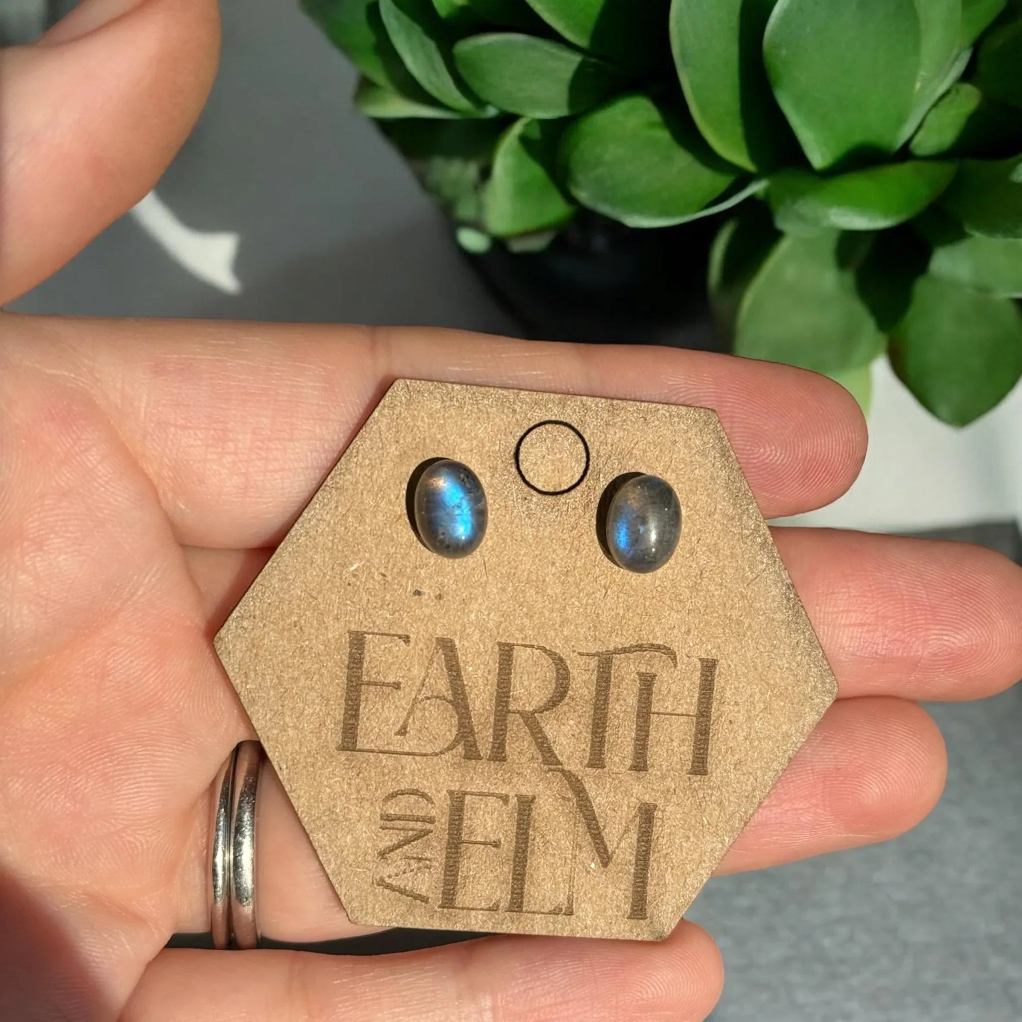 Labradorite Oval Gemstone Studs - earthandelm