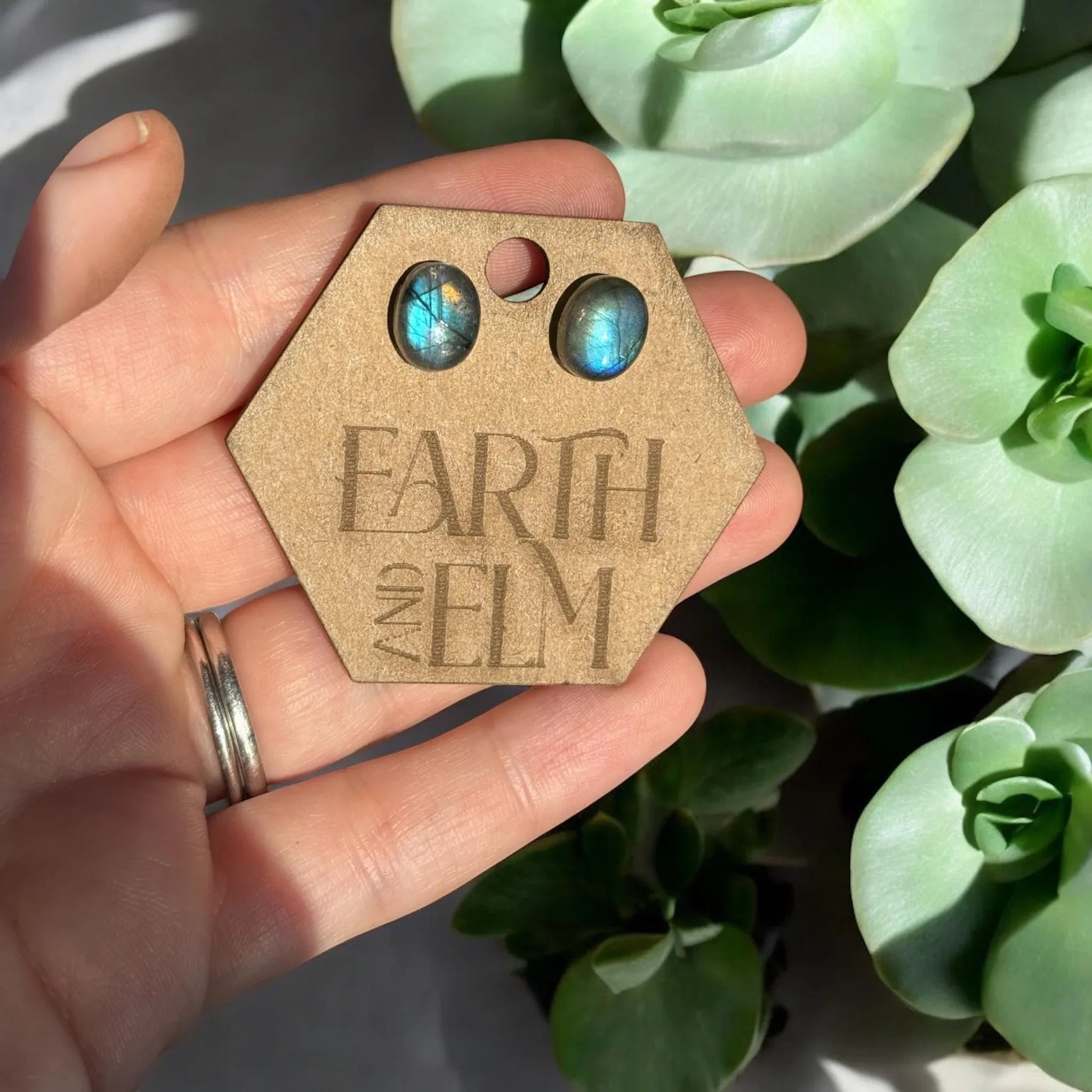 Labradorite Oval Gemstone Studs - earthandelm