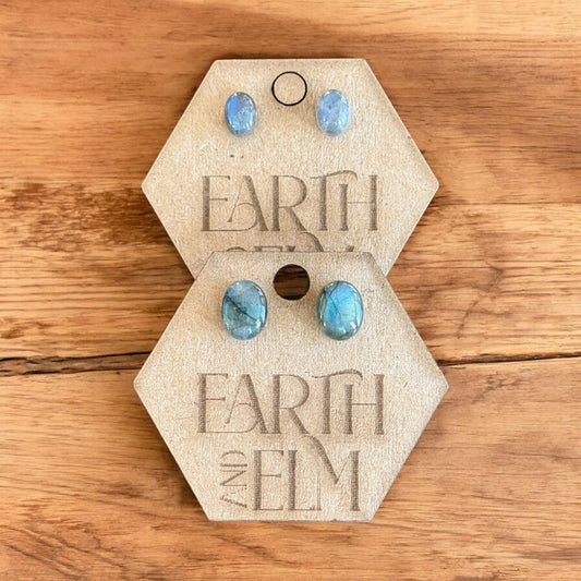 Labradorite Oval Gemstone Studs - earthandelm
