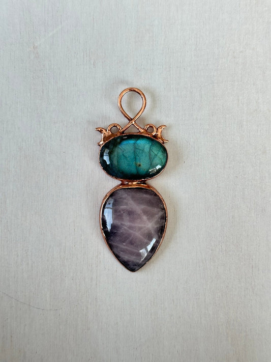 Labradorite & Rose Quartz Pendant - earthandelm