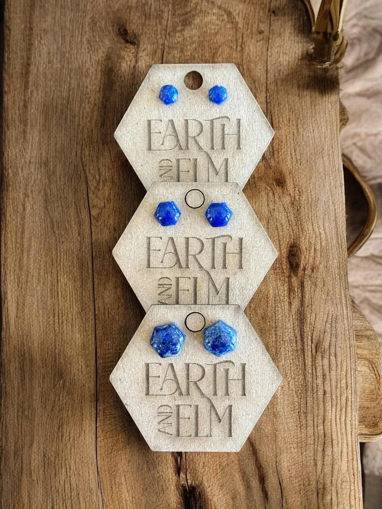 Lapis Lazuli Hexagon Studs - earthandelm