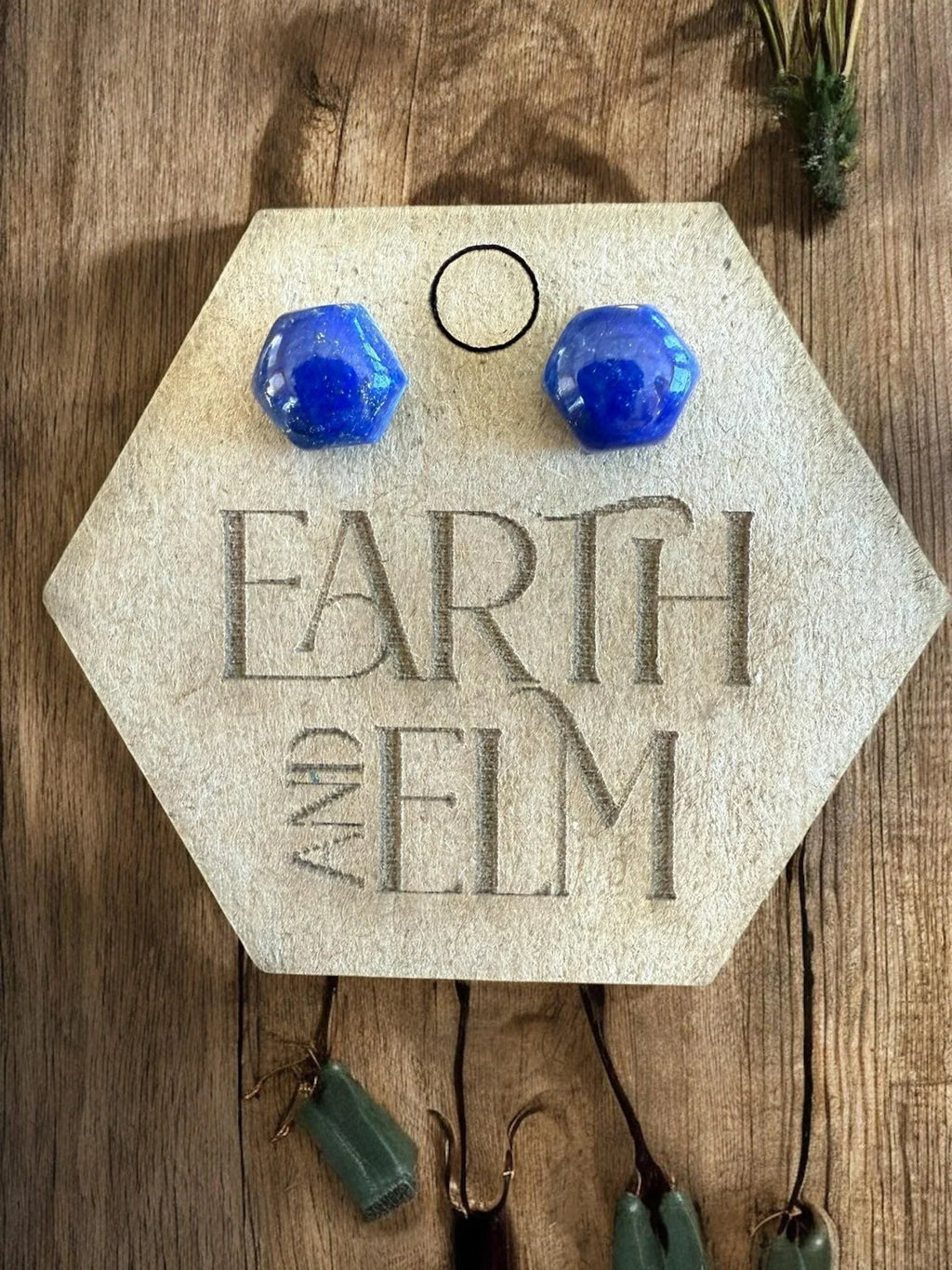 Lapis Lazuli Hexagon Studs - earthandelm