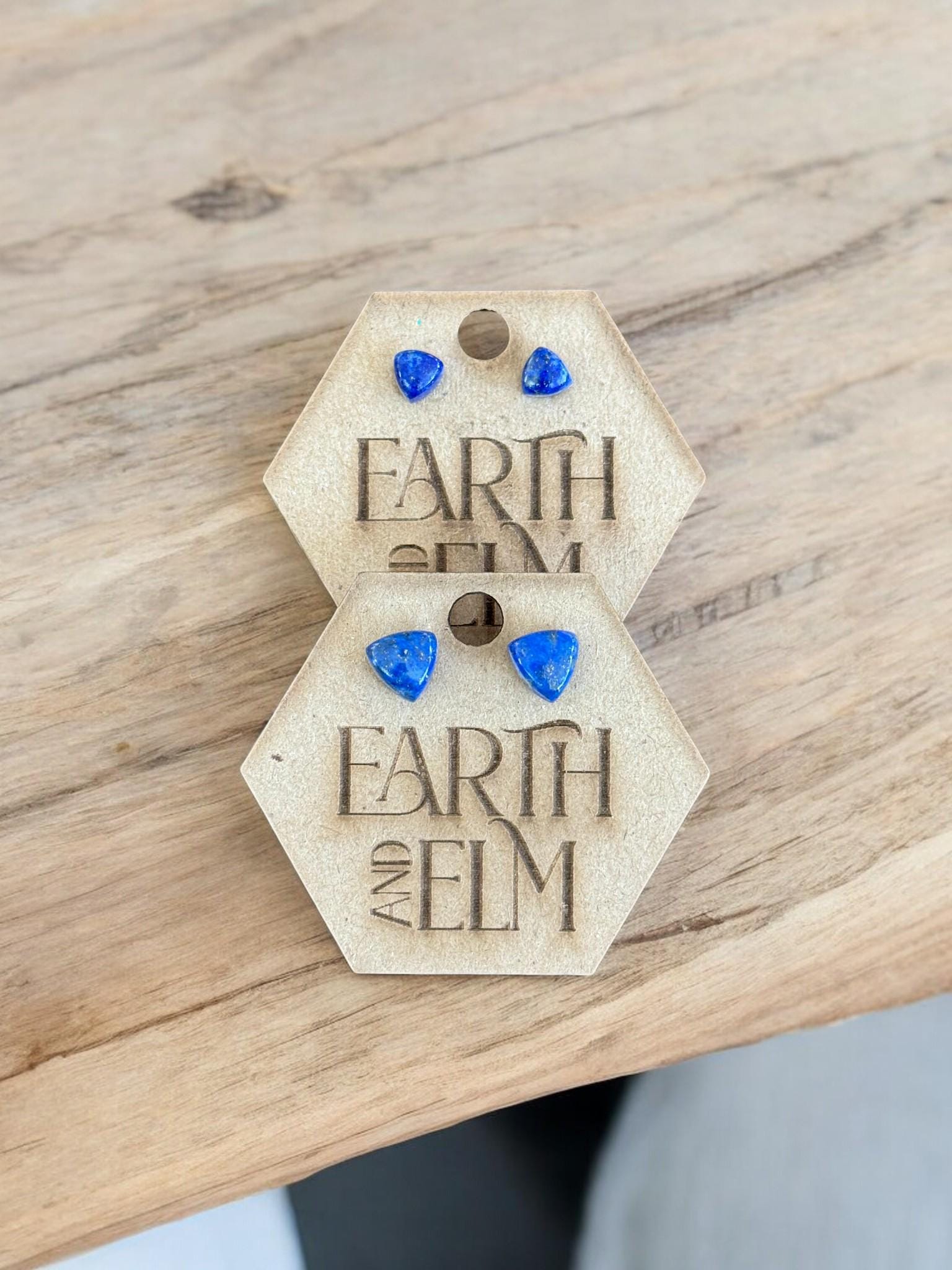 Lapis Lazuli Trillion Gemstone Stud Earrings - earthandelm