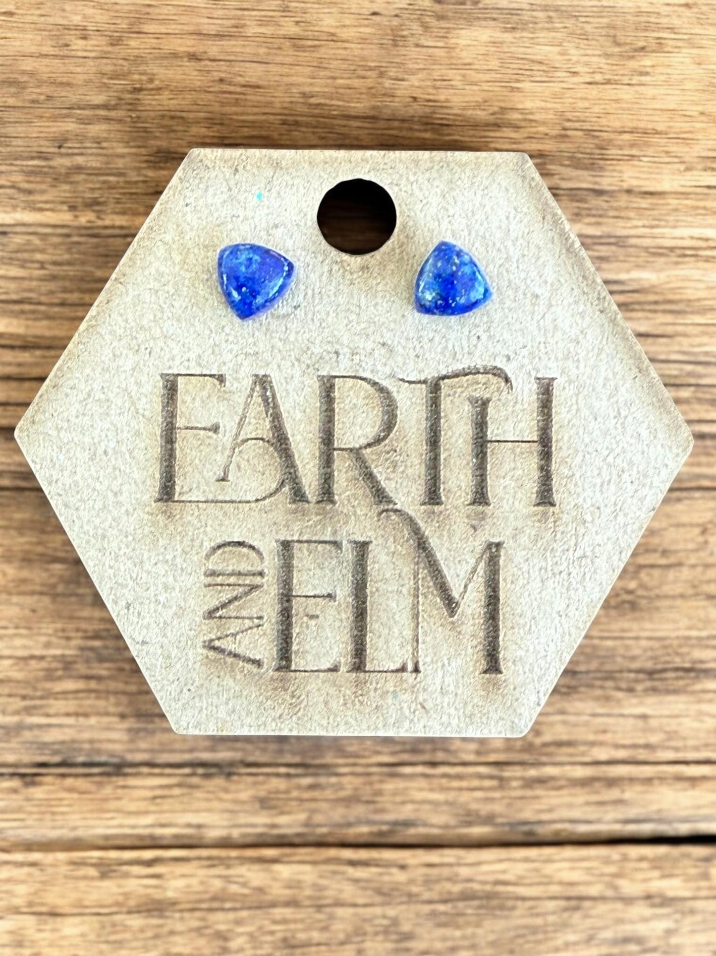Lapis Lazuli Trillion Gemstone Stud Earrings - earthandelm