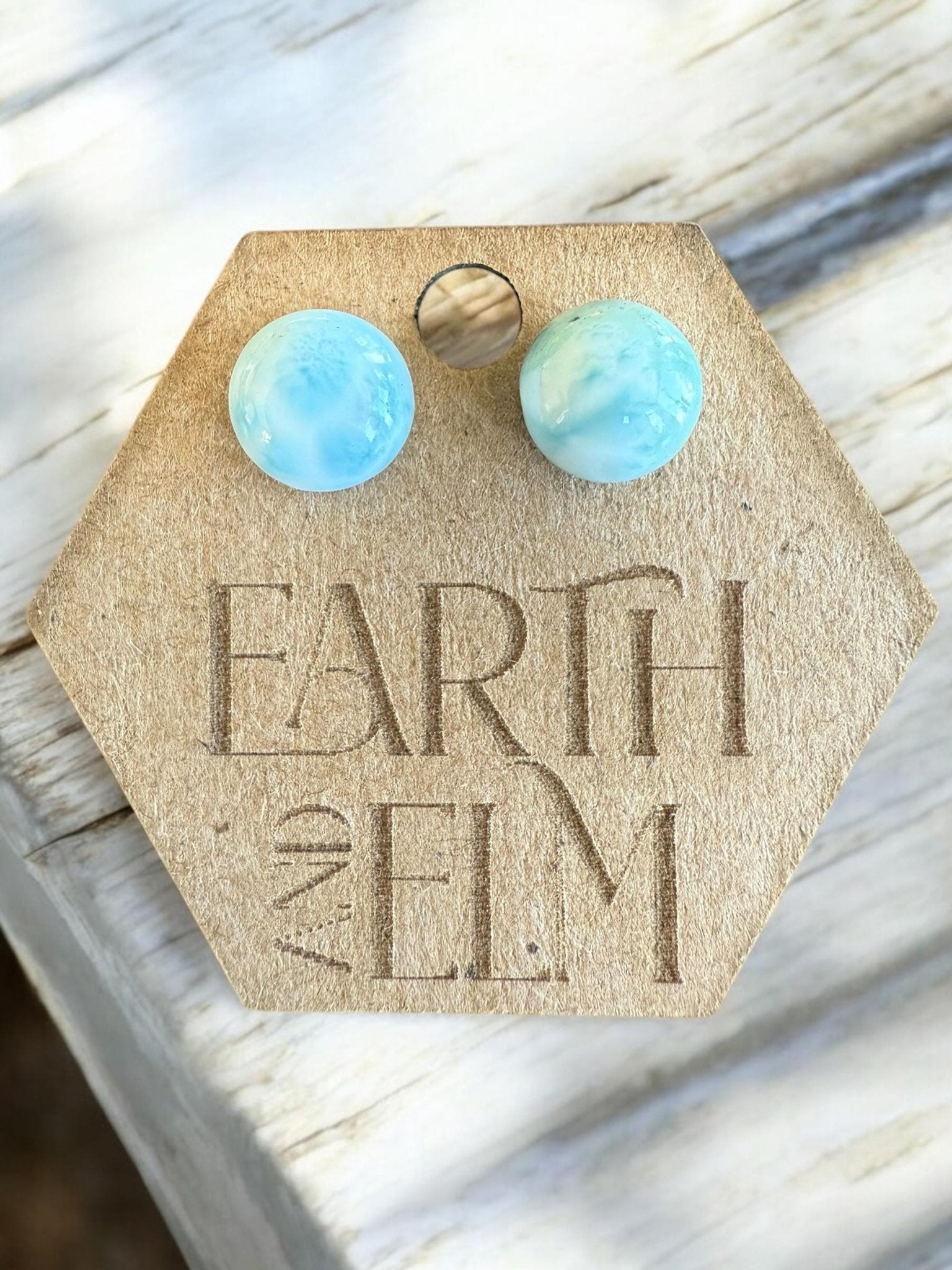 Larimar Round Gemstone Studs - earthandelm