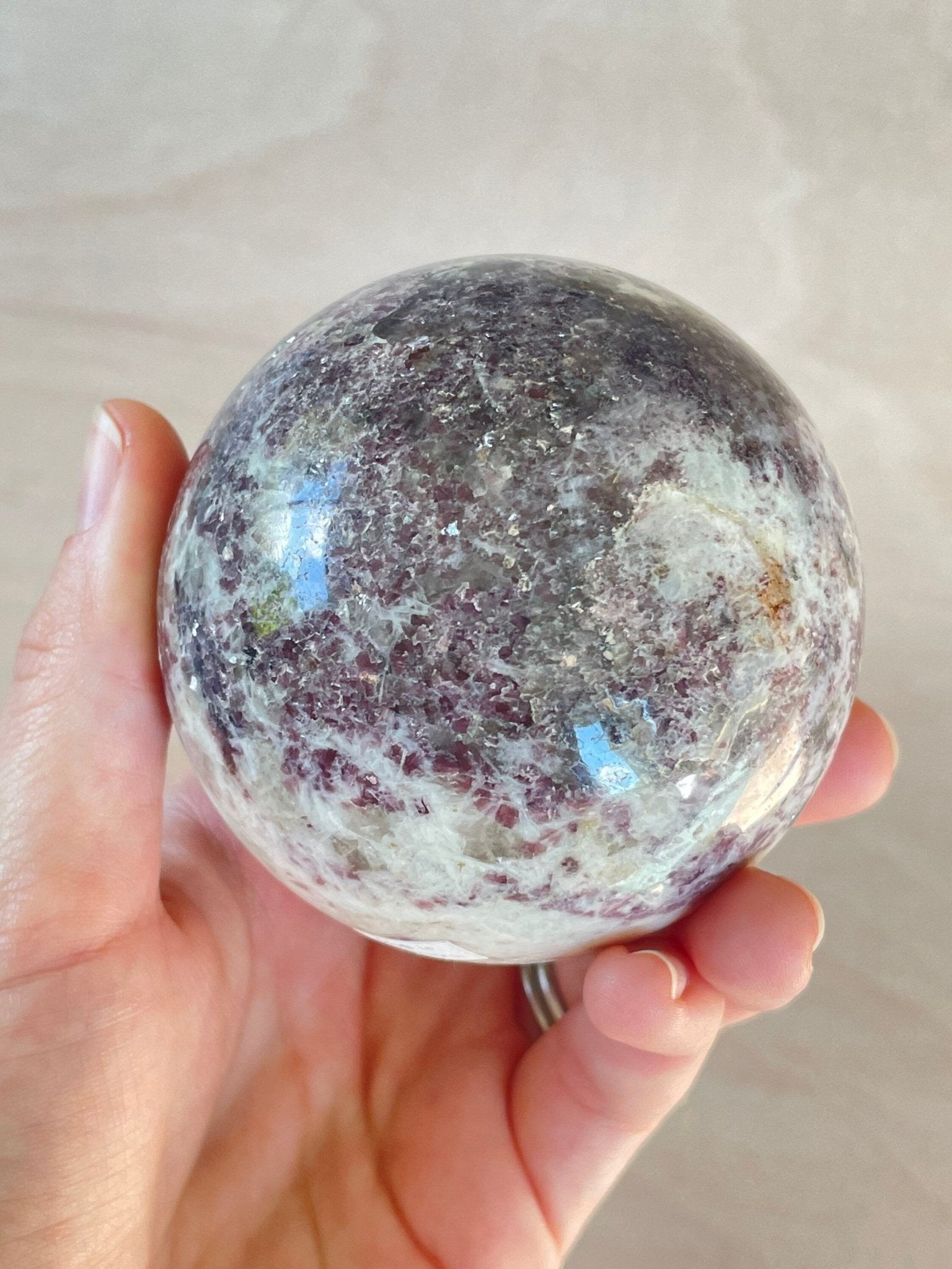 Lepidolite Sphere | Purple Crystal | Authentic Gemstone | Crystal Ball - earthandelm