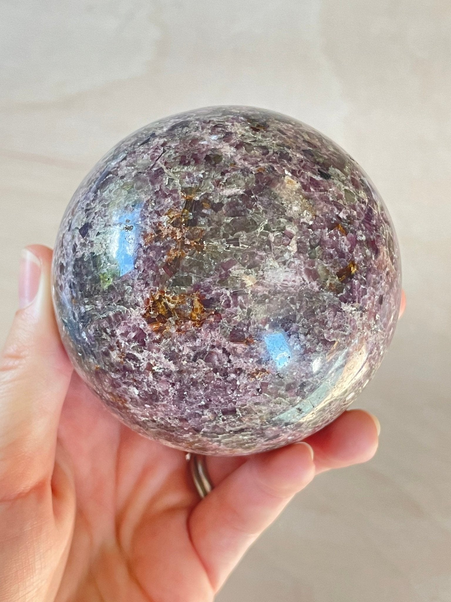 Lepidolite Sphere | Purple Crystal | Authentic Gemstone | Crystal Ball - earthandelm