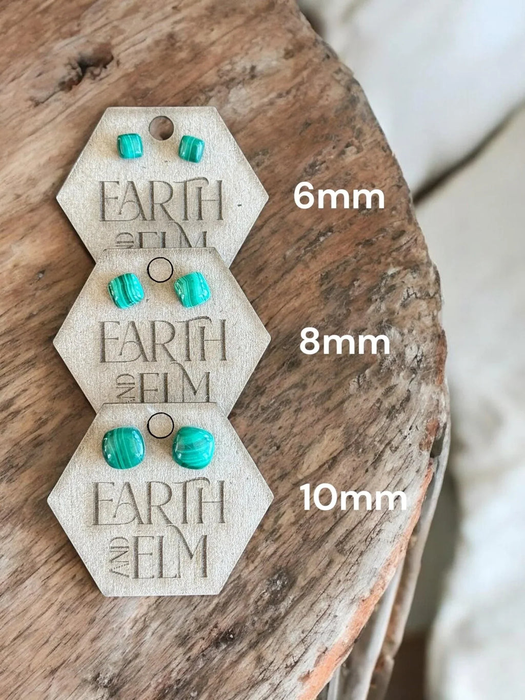 Malachite Cushion Studs - earthandelm