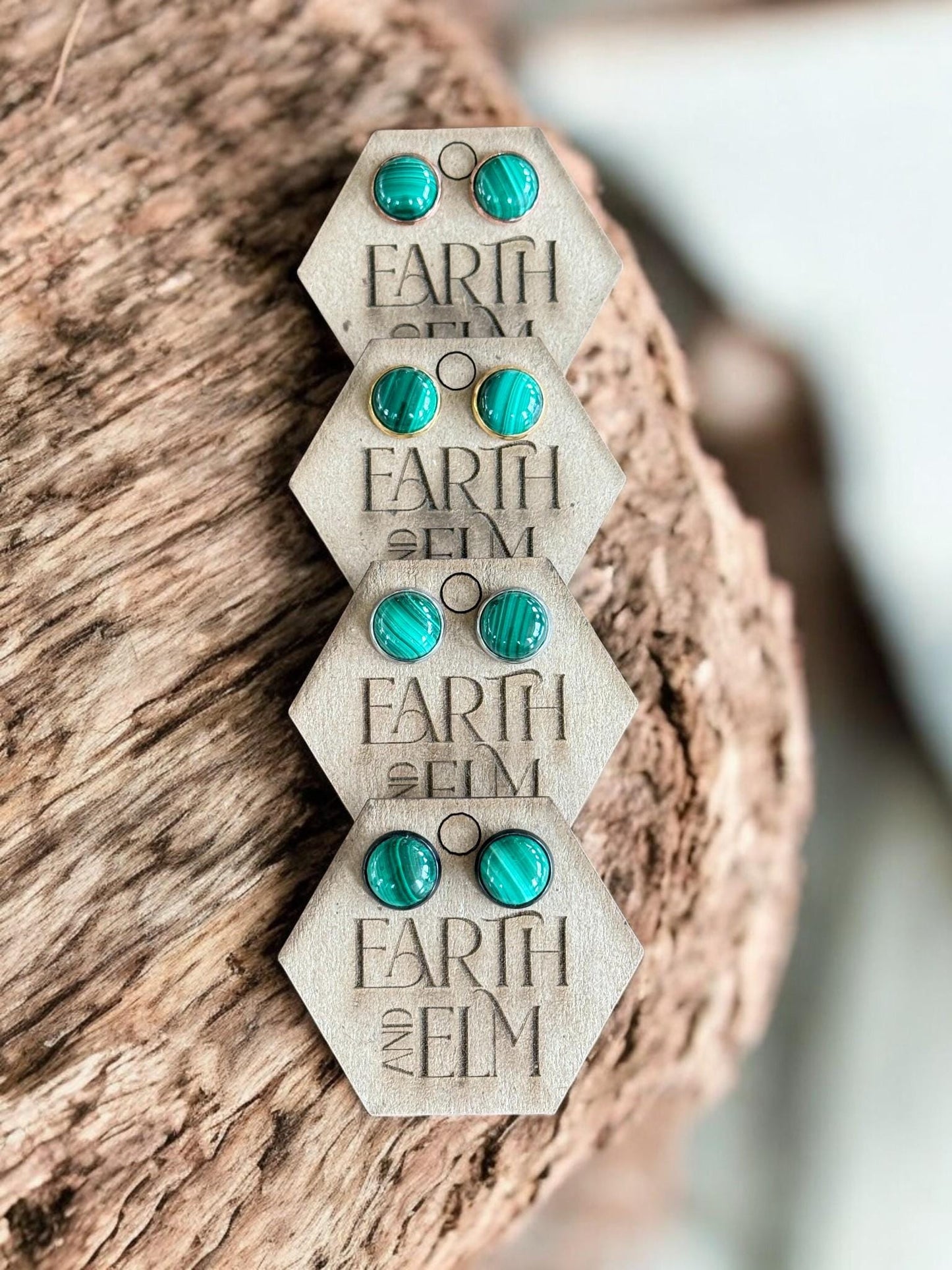 Malachite in Metal Settings - earthandelm