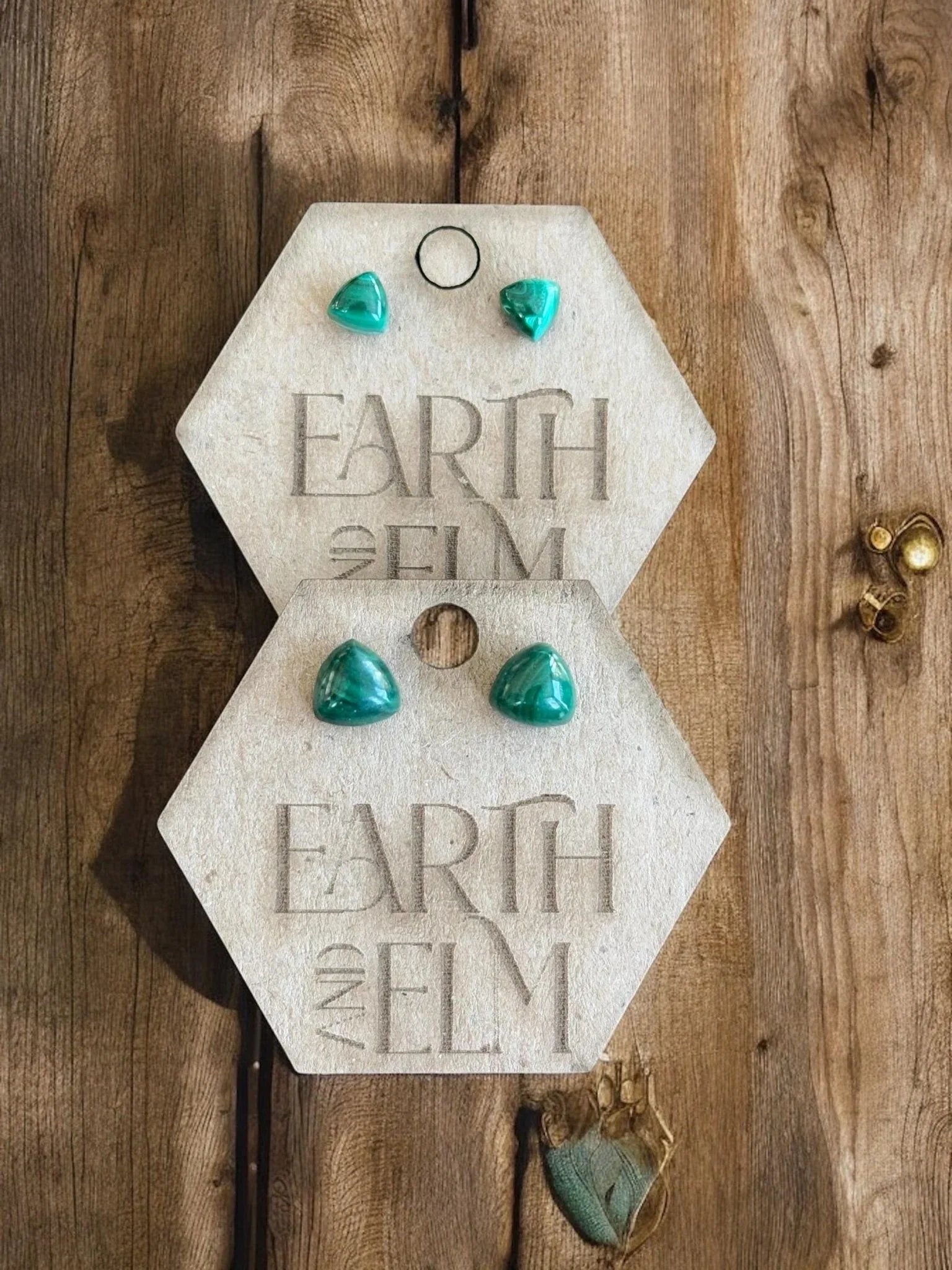 Malachite Trillion Studs - earthandelm