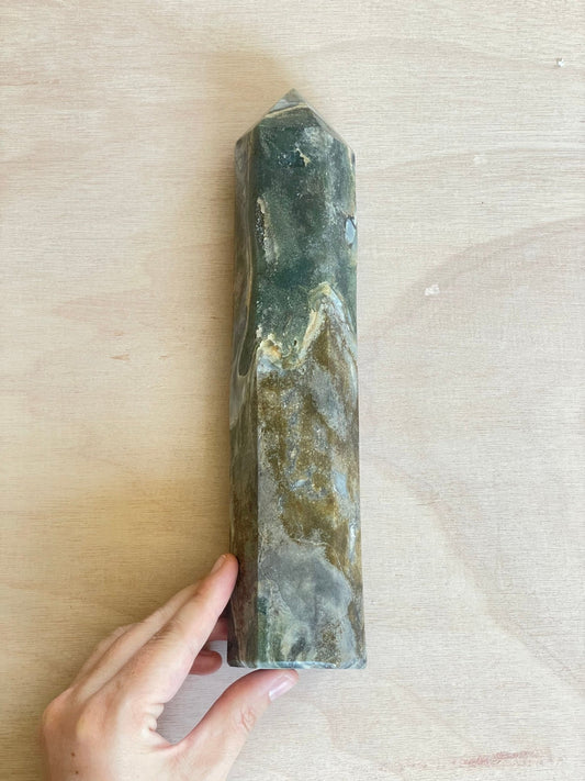 Massive Moss Agate Tower | XXL Moss Agate Point | Large Moss Agate Generator - earthandelm