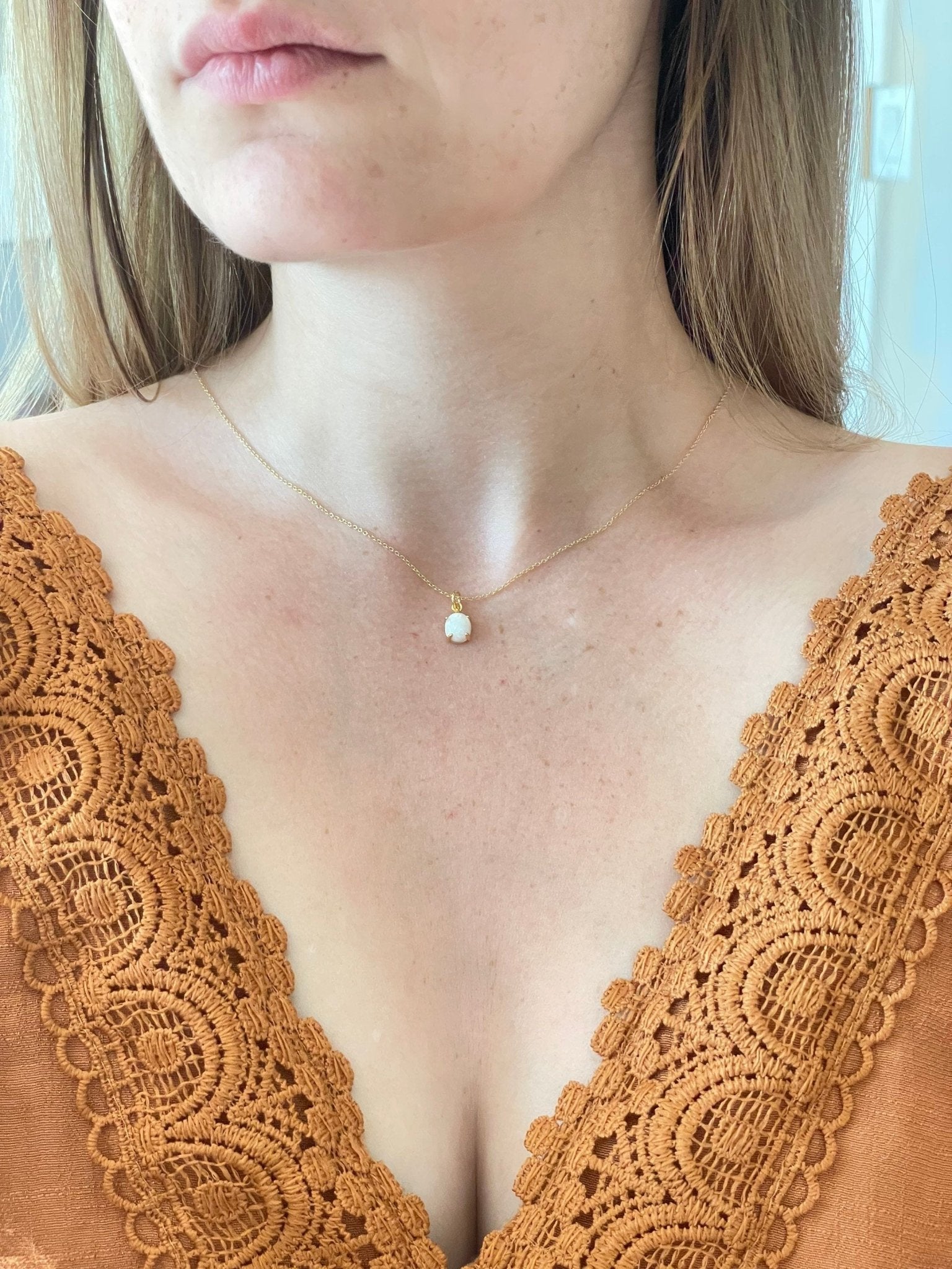 Minimalist Gold Opal Necklace - earthandelm