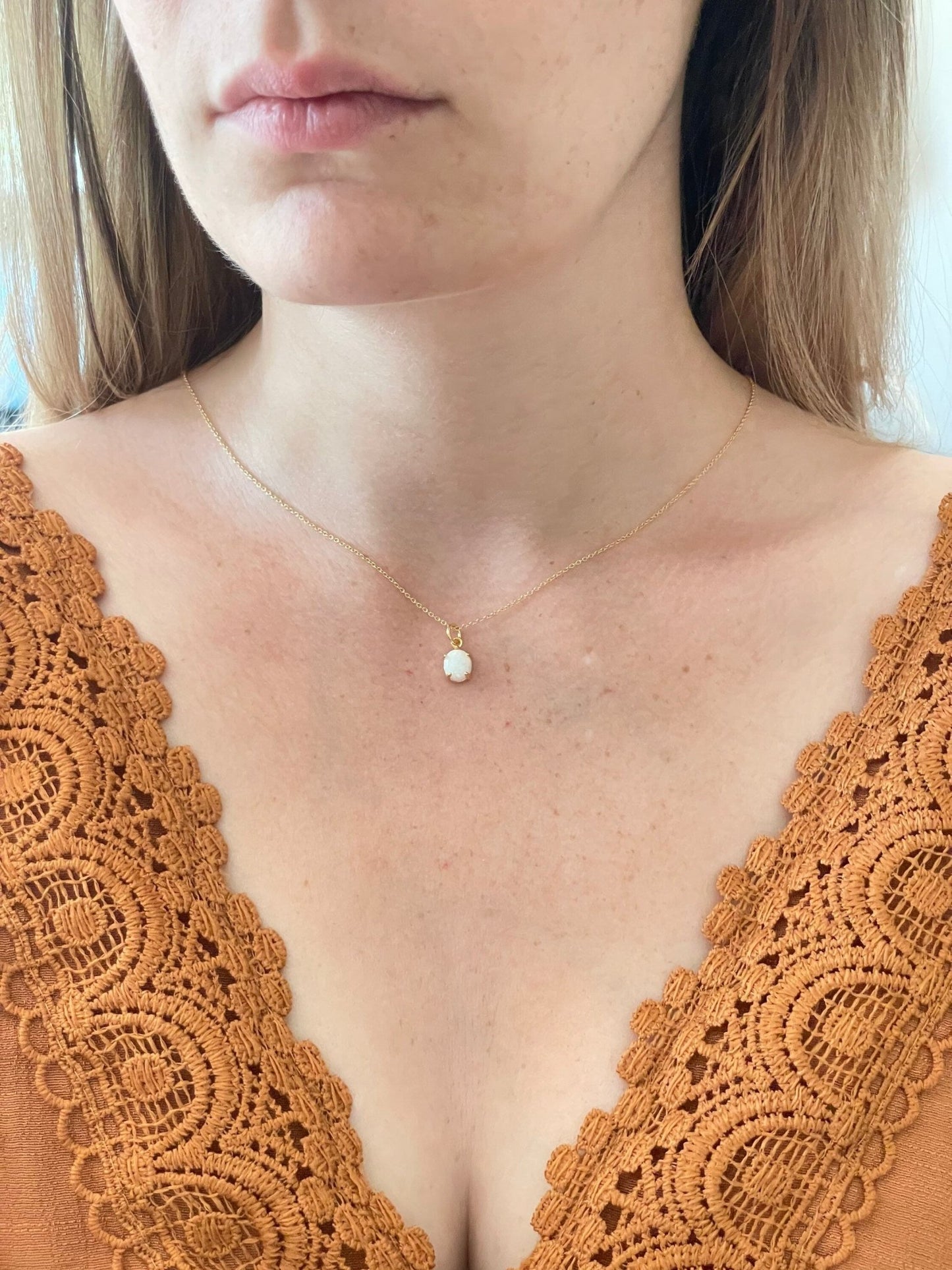 Minimalist Gold Opal Necklace - earthandelm