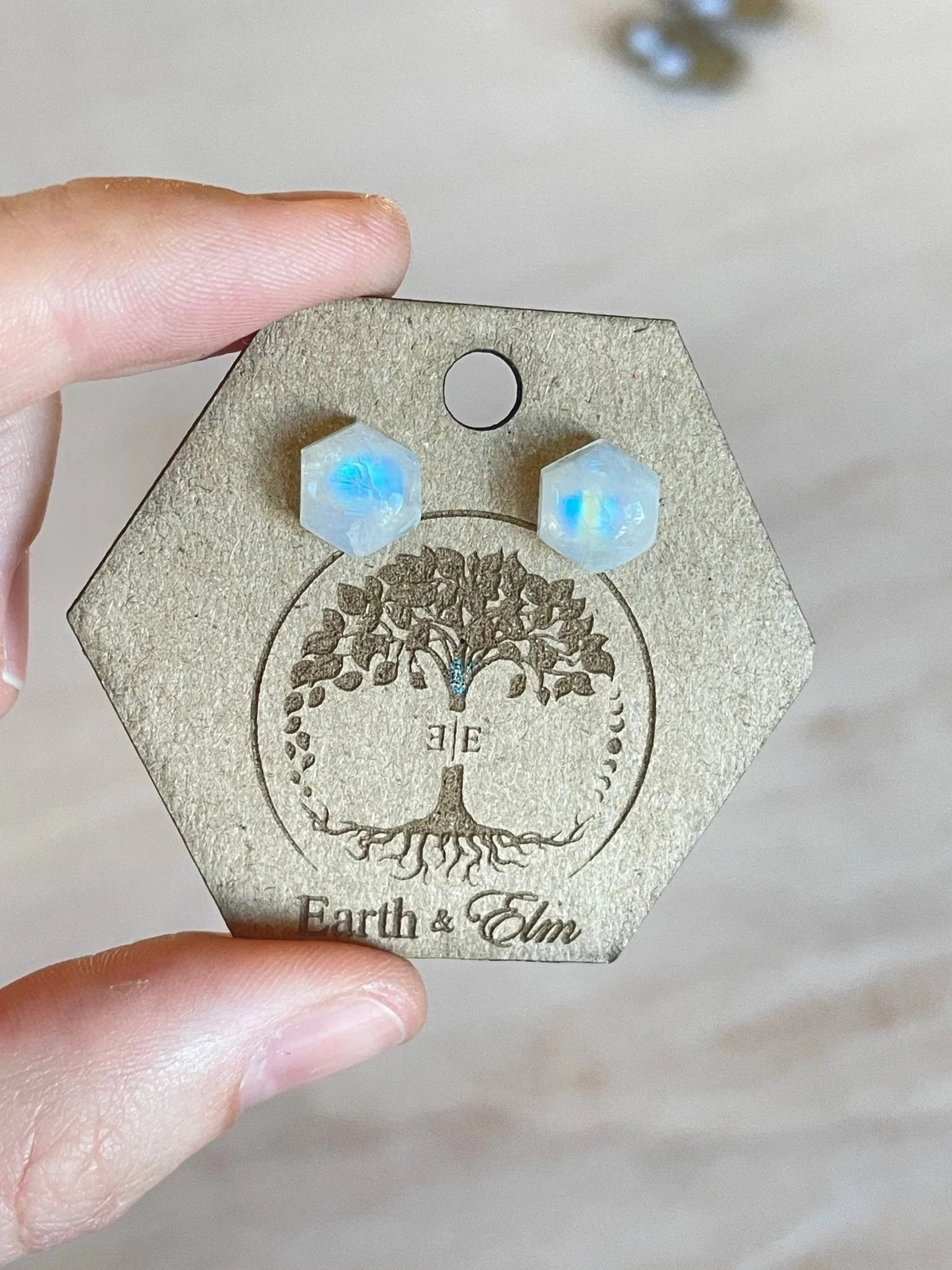 Moonstone Hexagon Cut Studs - earthandelm