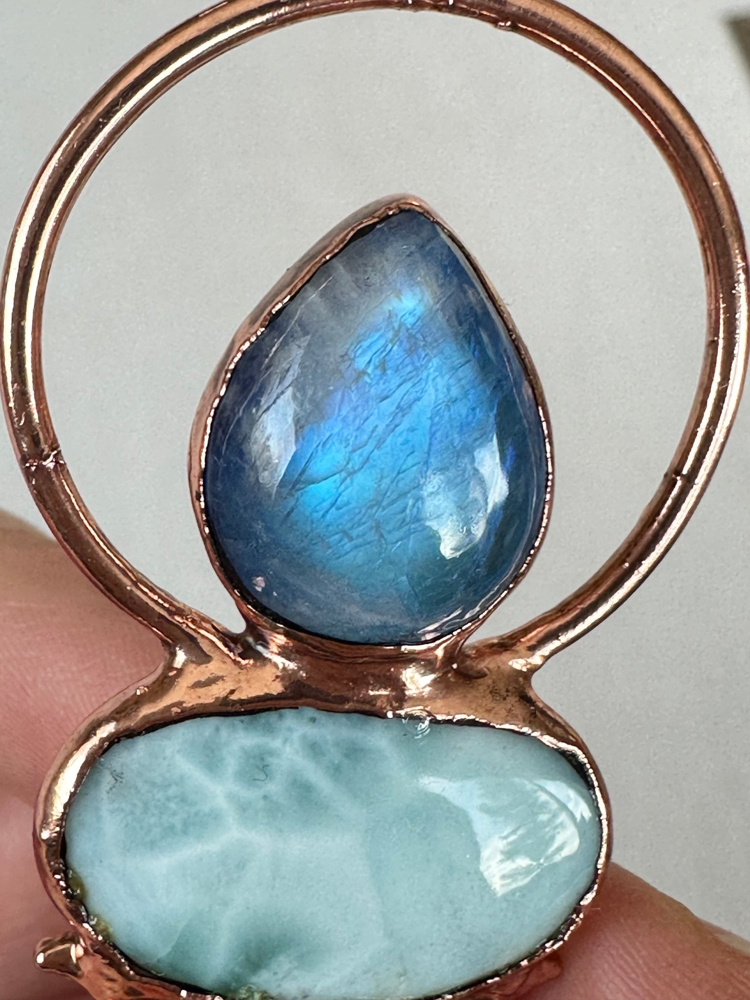 Moonstone, Larimar & Rhodochrosite Pendant - earthandelm