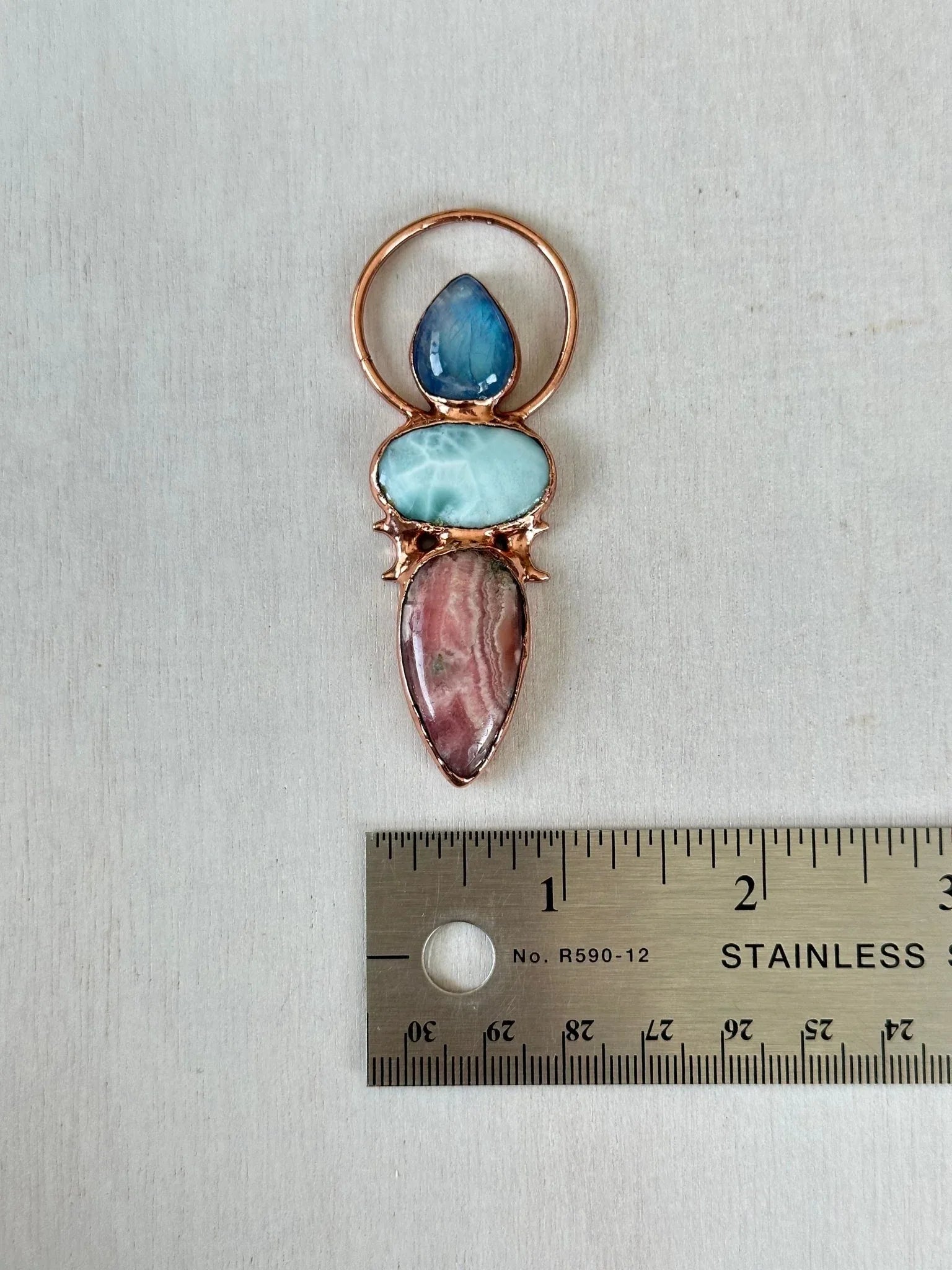 Moonstone, Larimar & Rhodochrosite Pendant - earthandelm