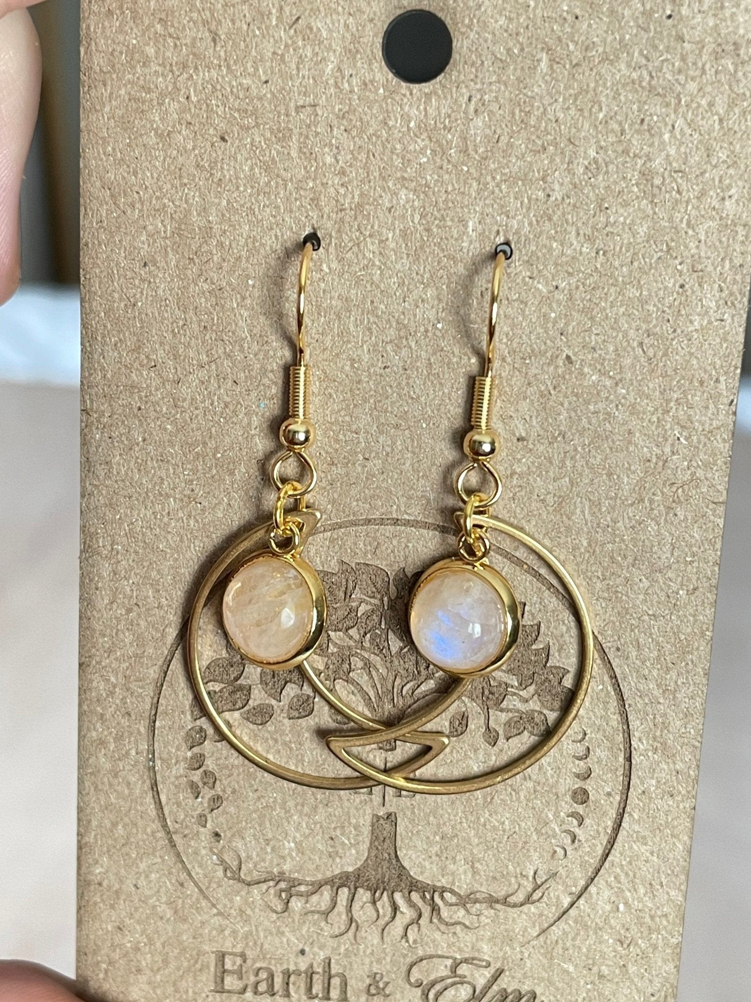 Moonstone Moon Dangle Drop - earthandelm