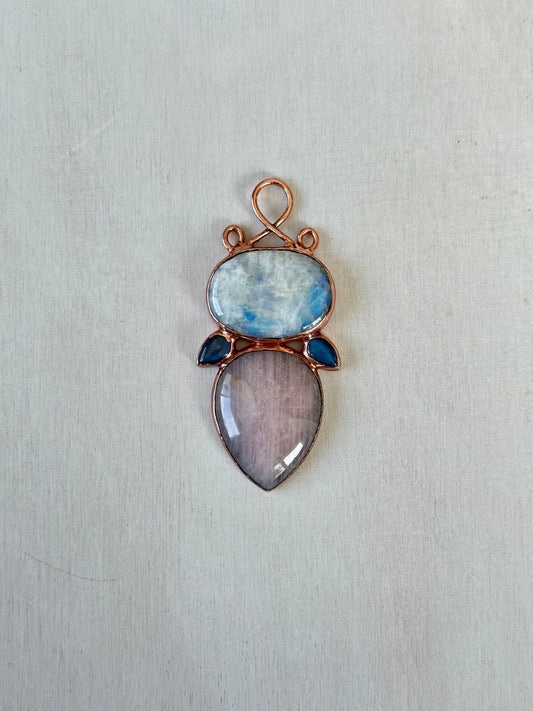 Moonstone, Rose Quartz & Labradorite Pendant - earthandelm