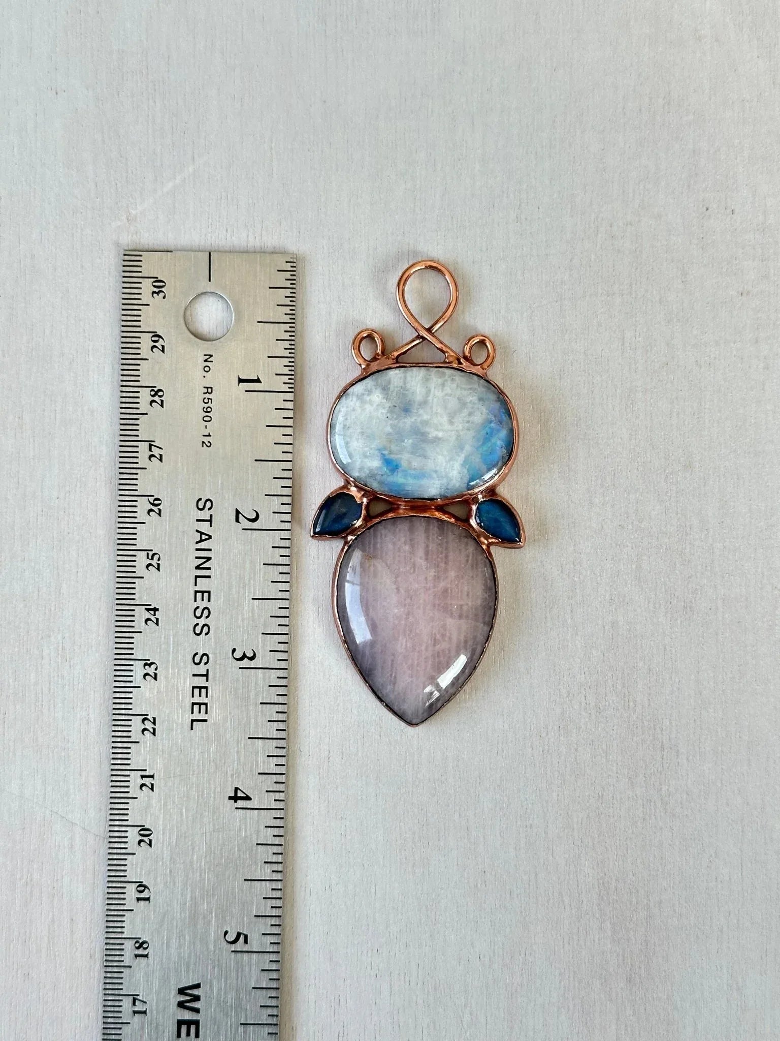 Moonstone, Rose Quartz & Labradorite Pendant - earthandelm