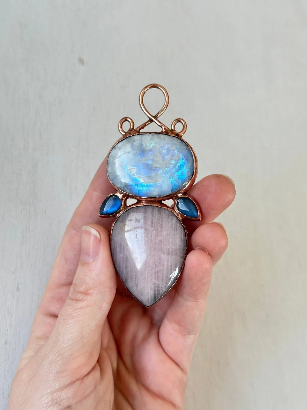 Moonstone, Rose Quartz & Labradorite Pendant - earthandelm