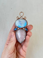 Moonstone, Rose Quartz & Labradorite Pendant - earthandelm