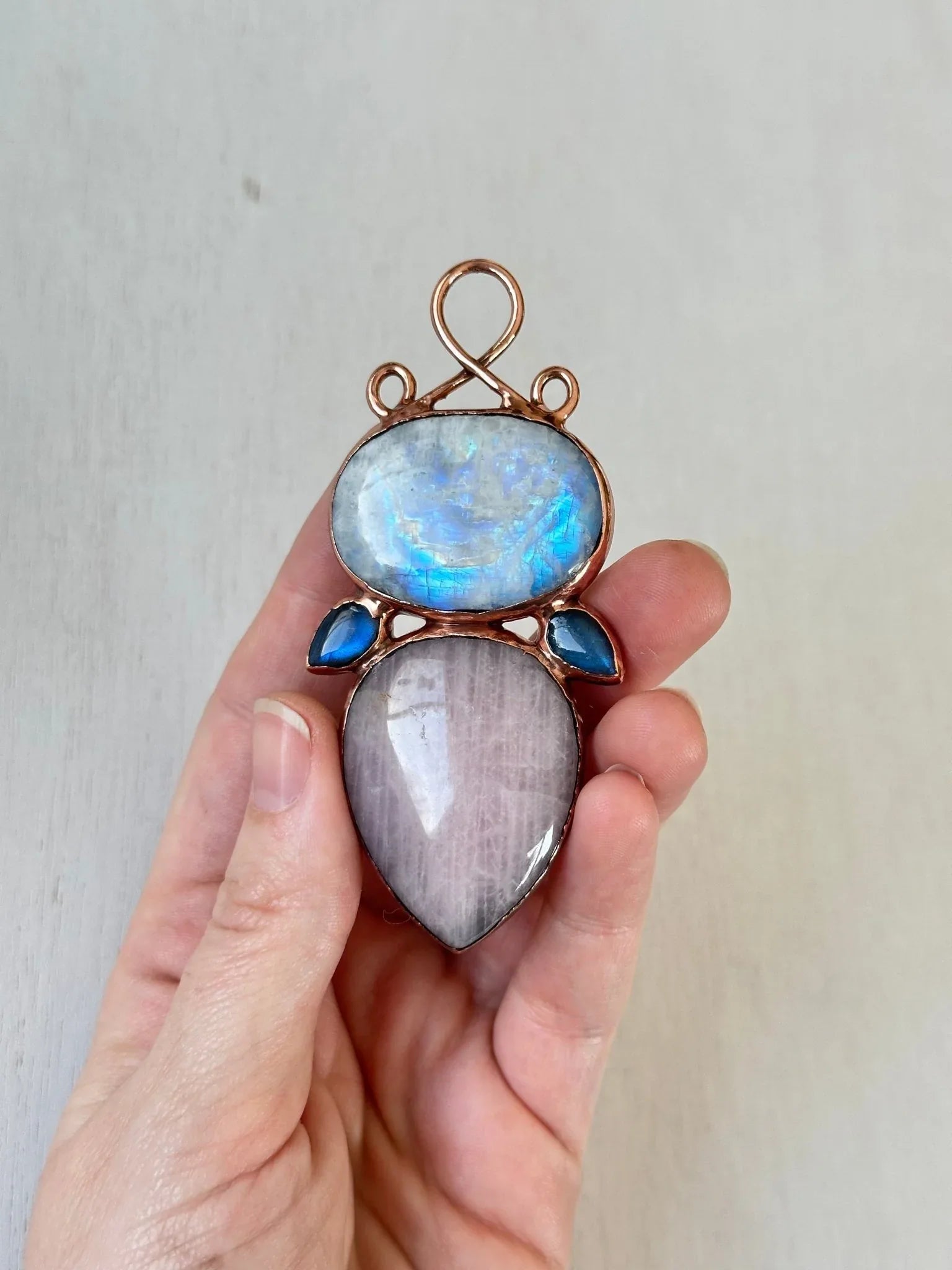 Moonstone, Rose Quartz & Labradorite Pendant - earthandelm