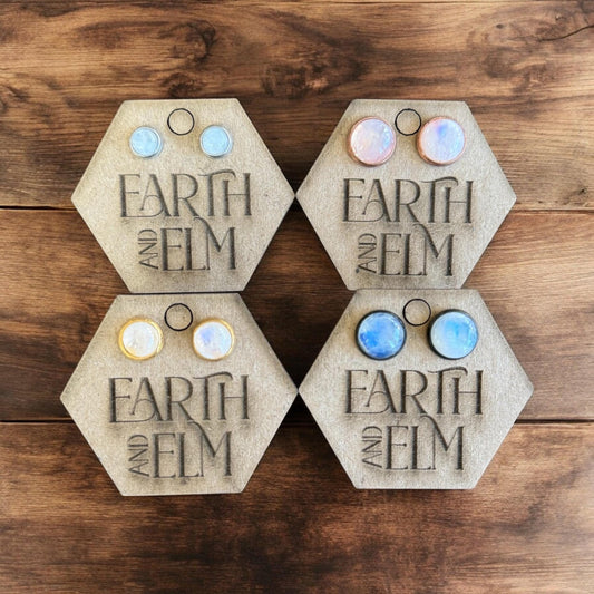 Moonstone Round Stud Earrings in Settings - earthandelm