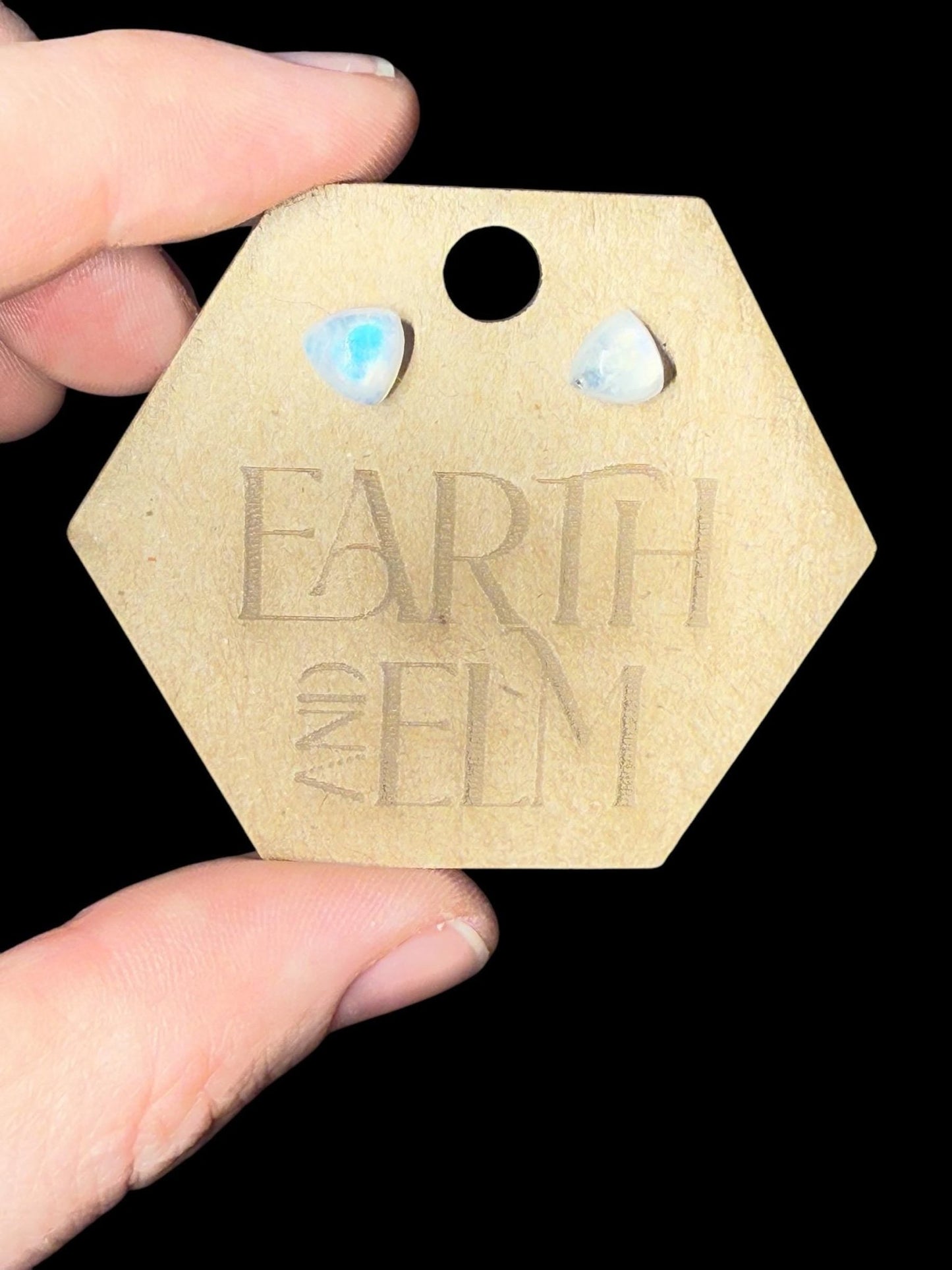 Moonstone Trillion Studs - earthandelm