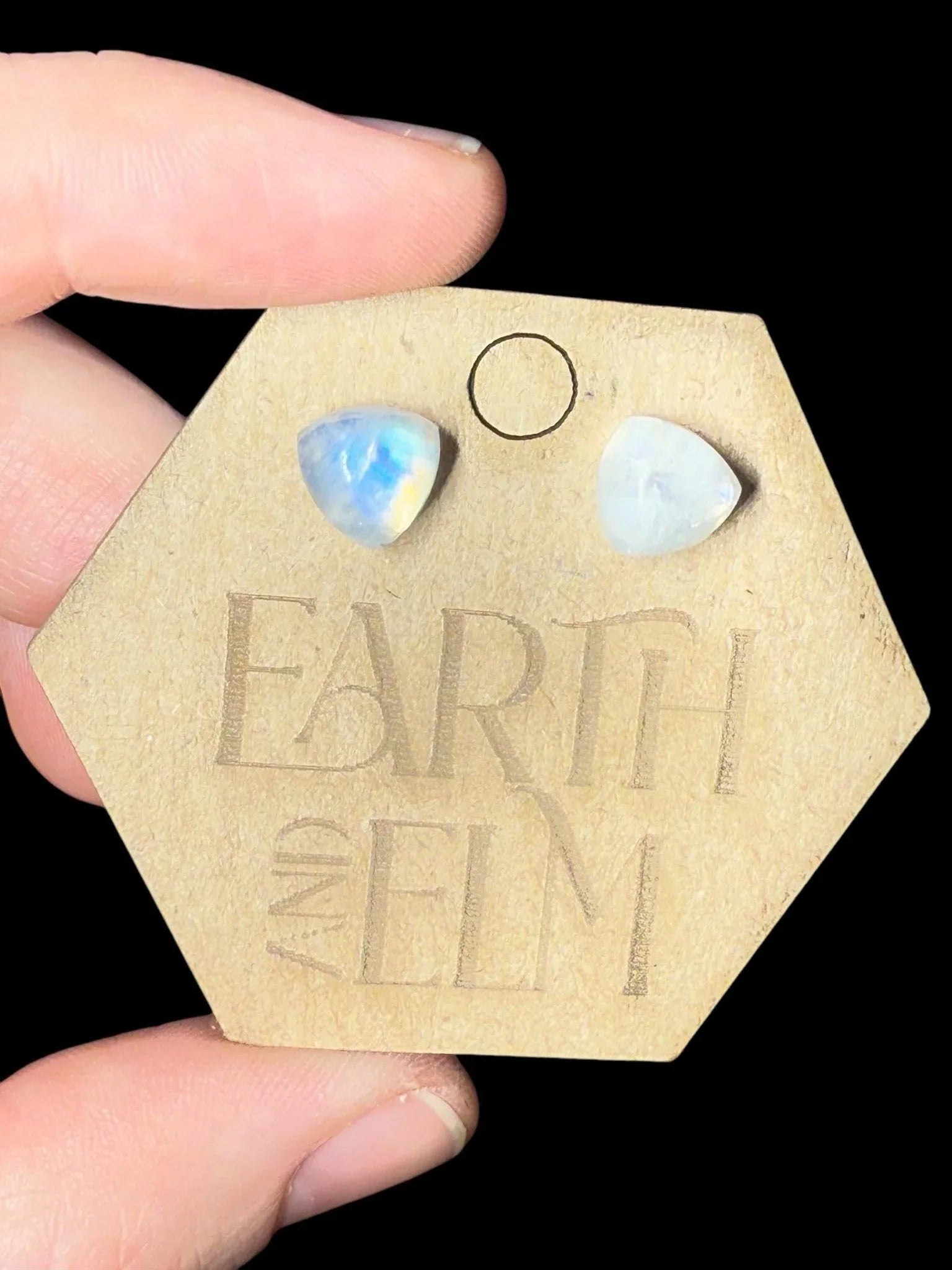 Moonstone Trillion Studs - earthandelm