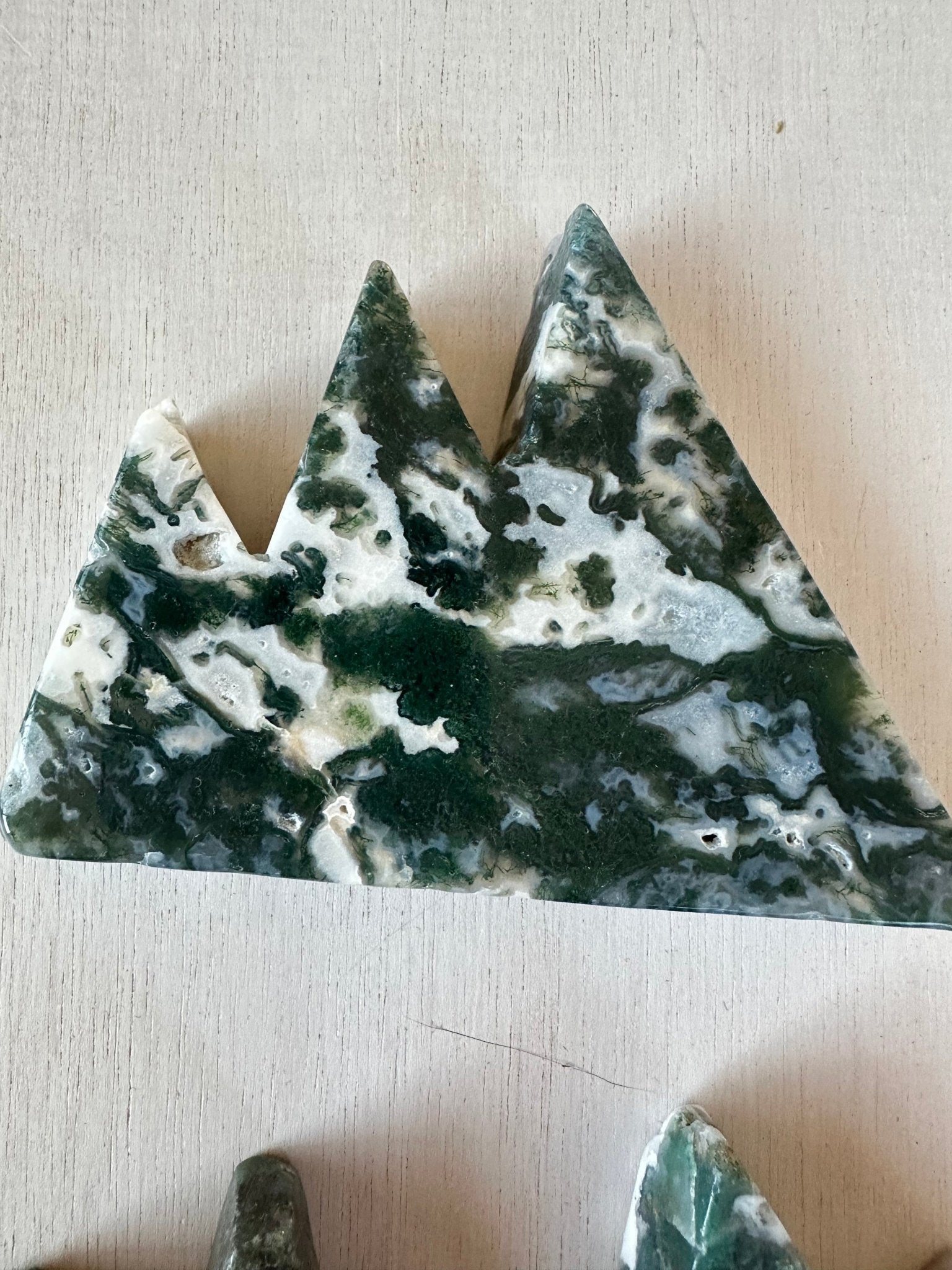 Moss Agate Mountains | Carved Mountain Crystal | Moss Agate Carving - earthandelm