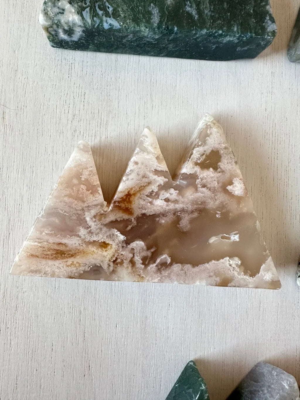 Moss Agate Mountains | Carved Mountain Crystal | Moss Agate Carving - earthandelm