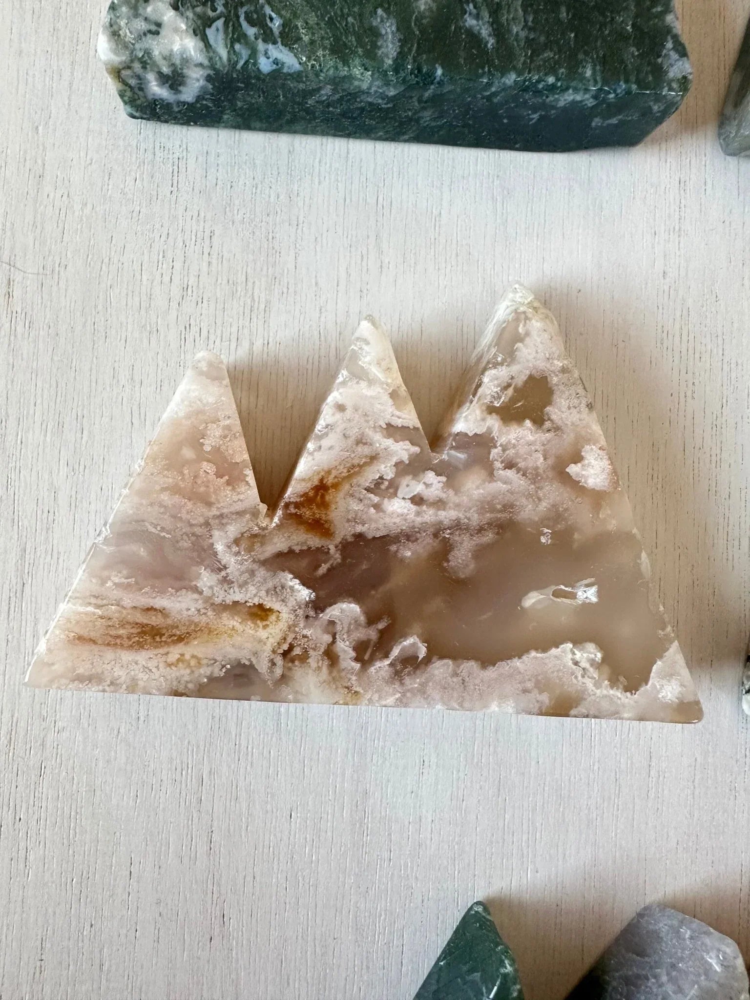 Moss Agate Mountains | Carved Mountain Crystal | Moss Agate Carving - earthandelm