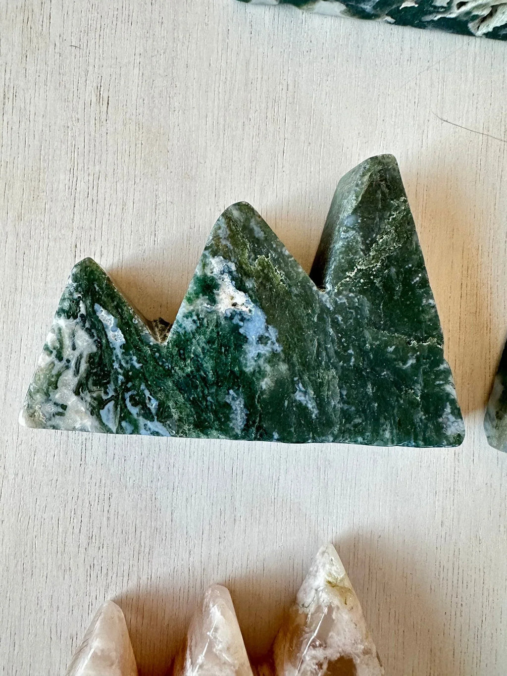 Moss Agate Mountains | Carved Mountain Crystal | Moss Agate Carving - earthandelm