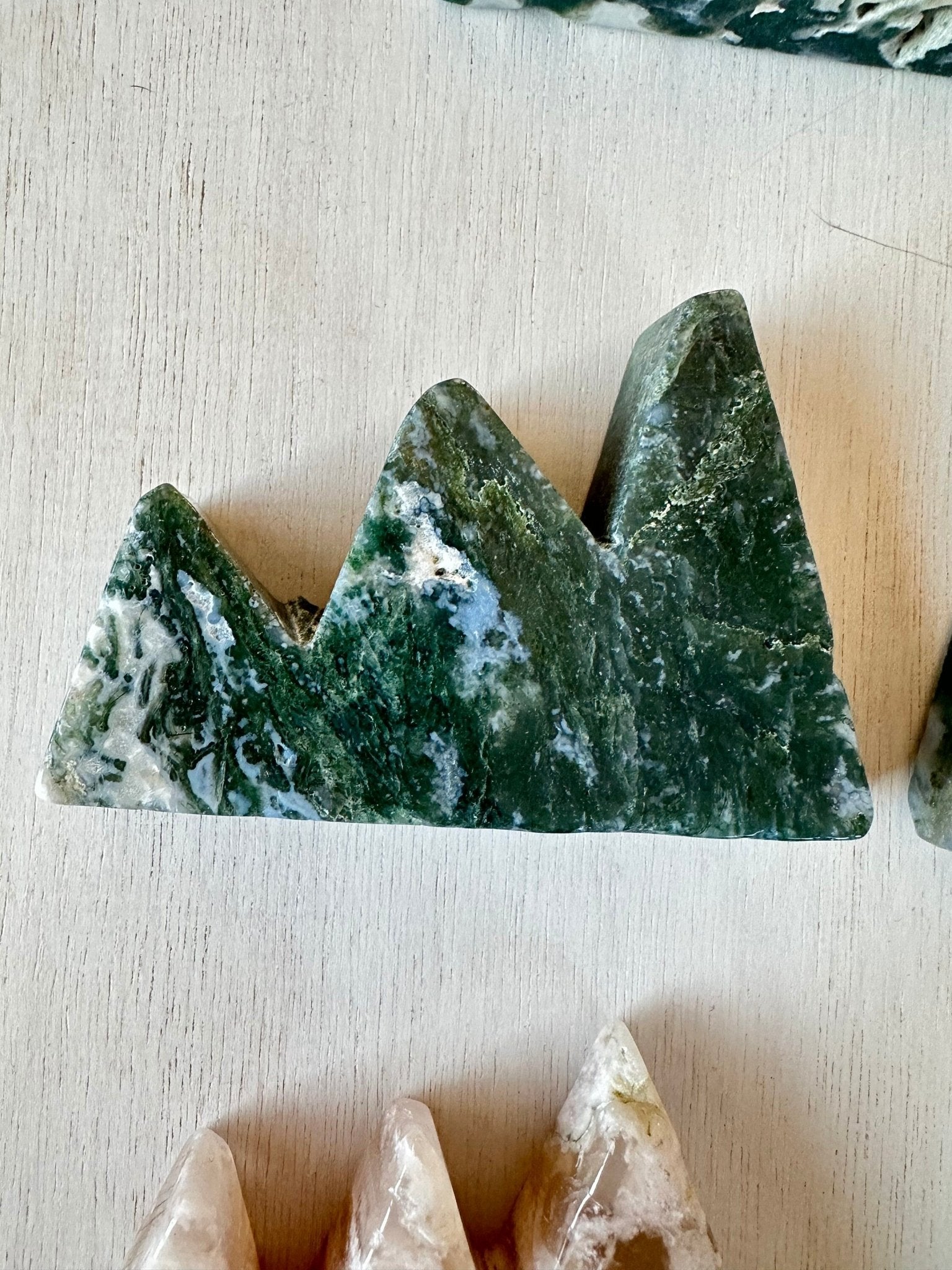 Moss Agate Mountains | Carved Mountain Crystal | Moss Agate Carving - earthandelm