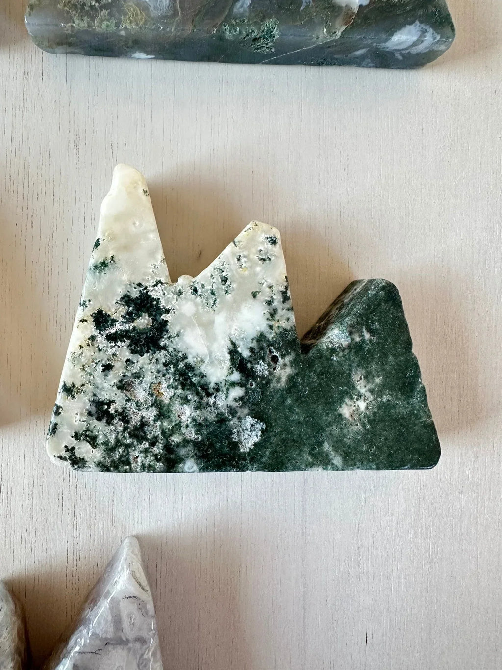 Moss Agate Mountains | Carved Mountain Crystal | Moss Agate Carving - earthandelm