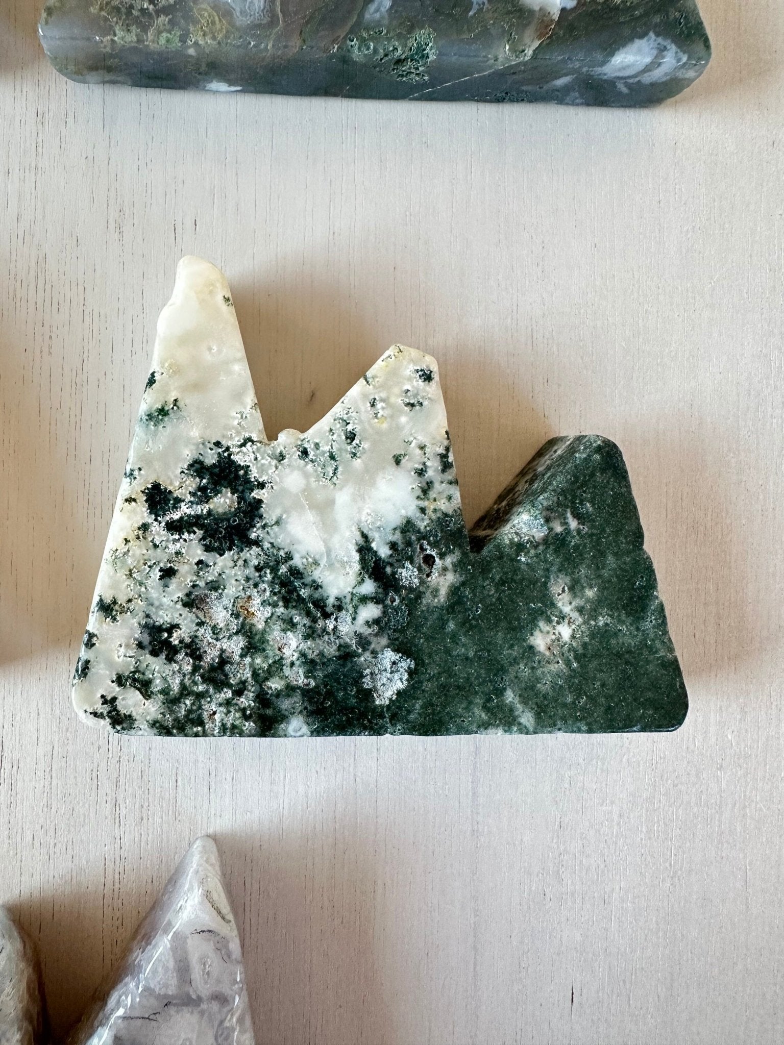 Moss Agate Mountains | Carved Mountain Crystal | Moss Agate Carving - earthandelm
