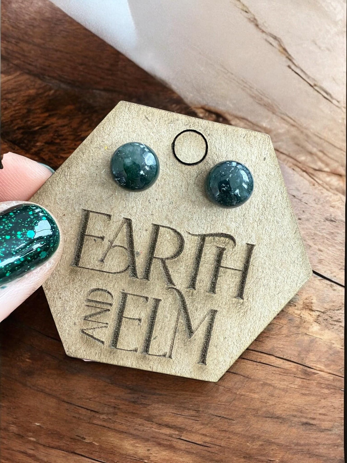 Moss Agate Round Studs - earthandelm